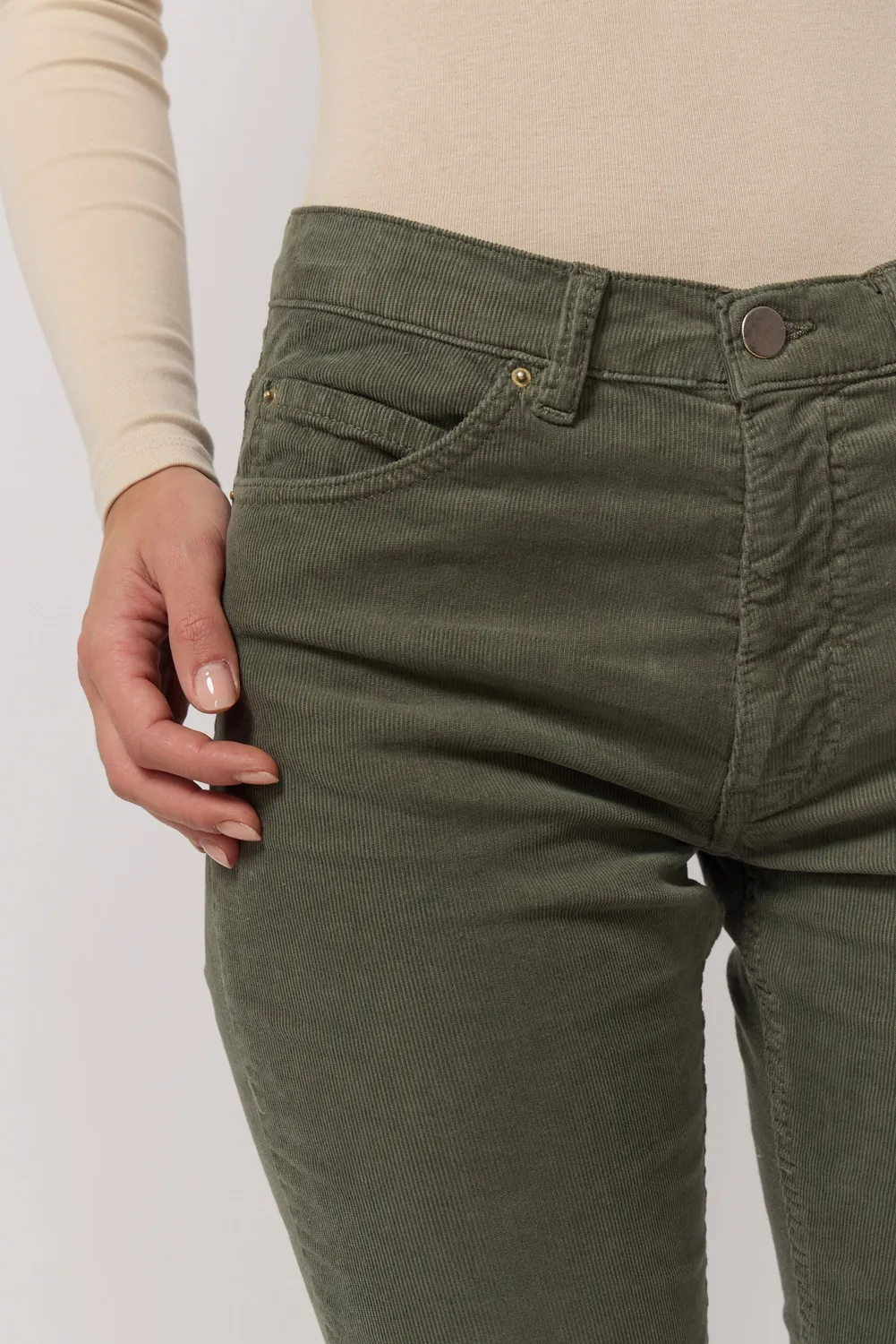 Acquaverde Cara Military Kaki pantalone bootcut velluto