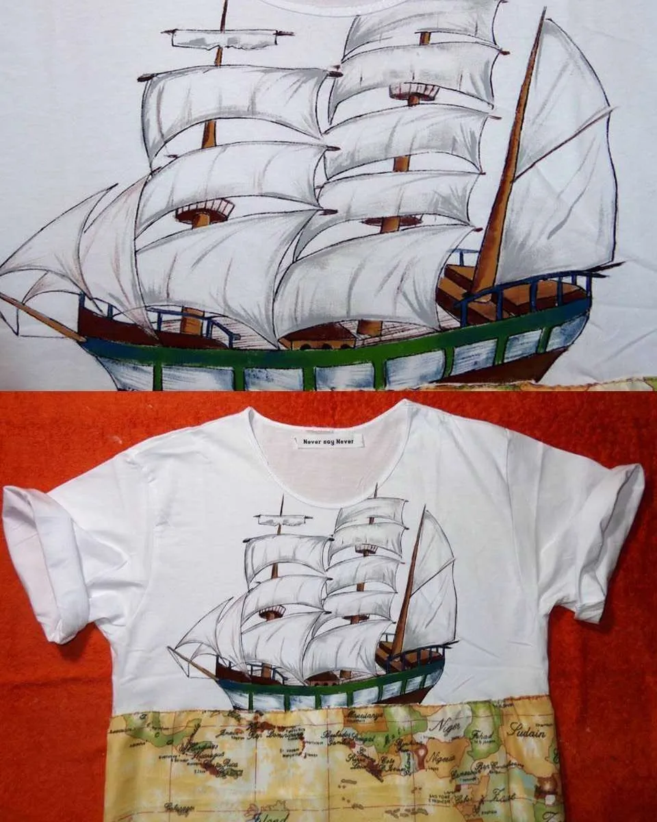Never Say Never Nave Marinaio t-shirt dipinta a mano