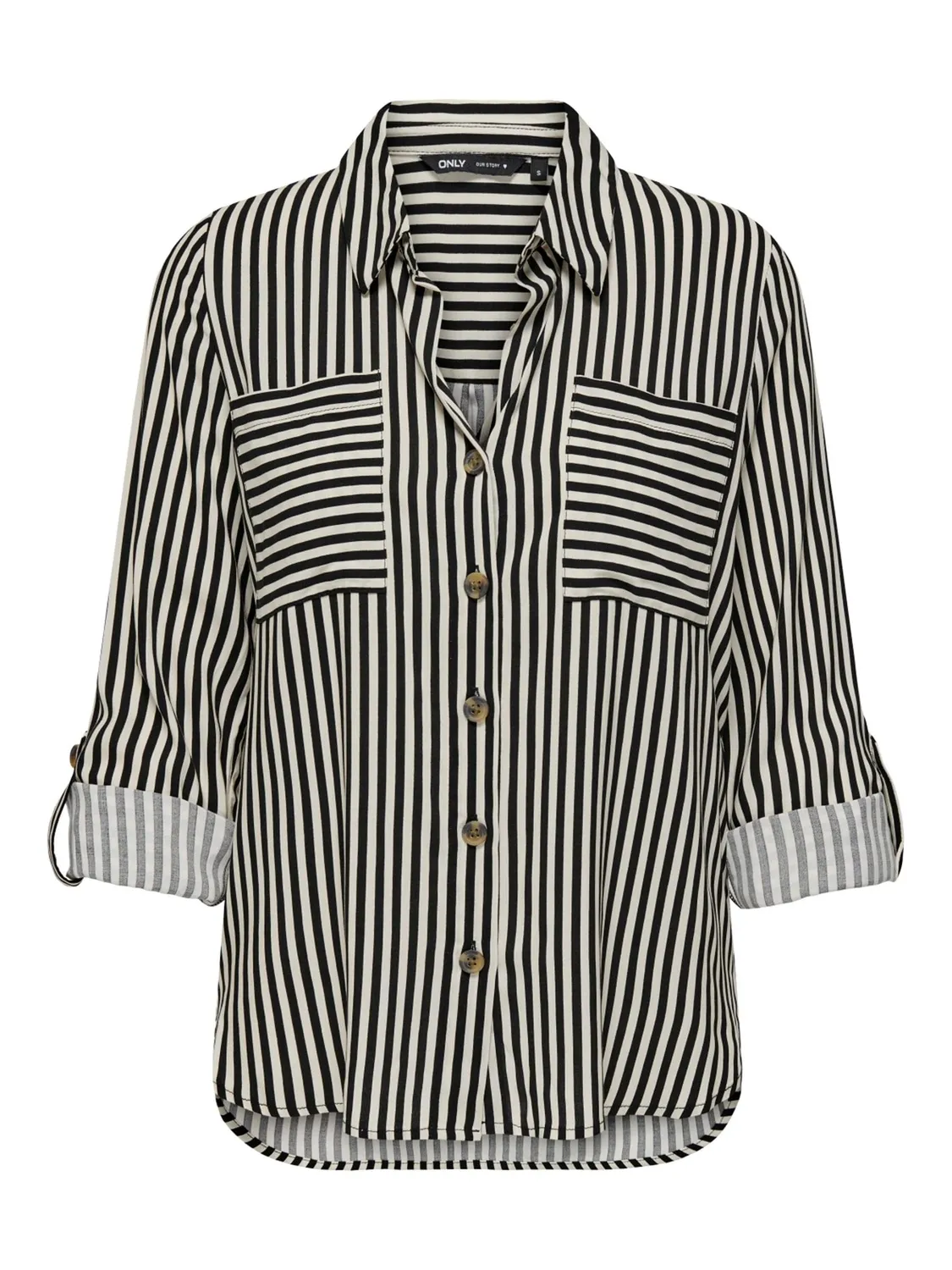ONLY Shirt camicia manica arrotolata nera giro manica