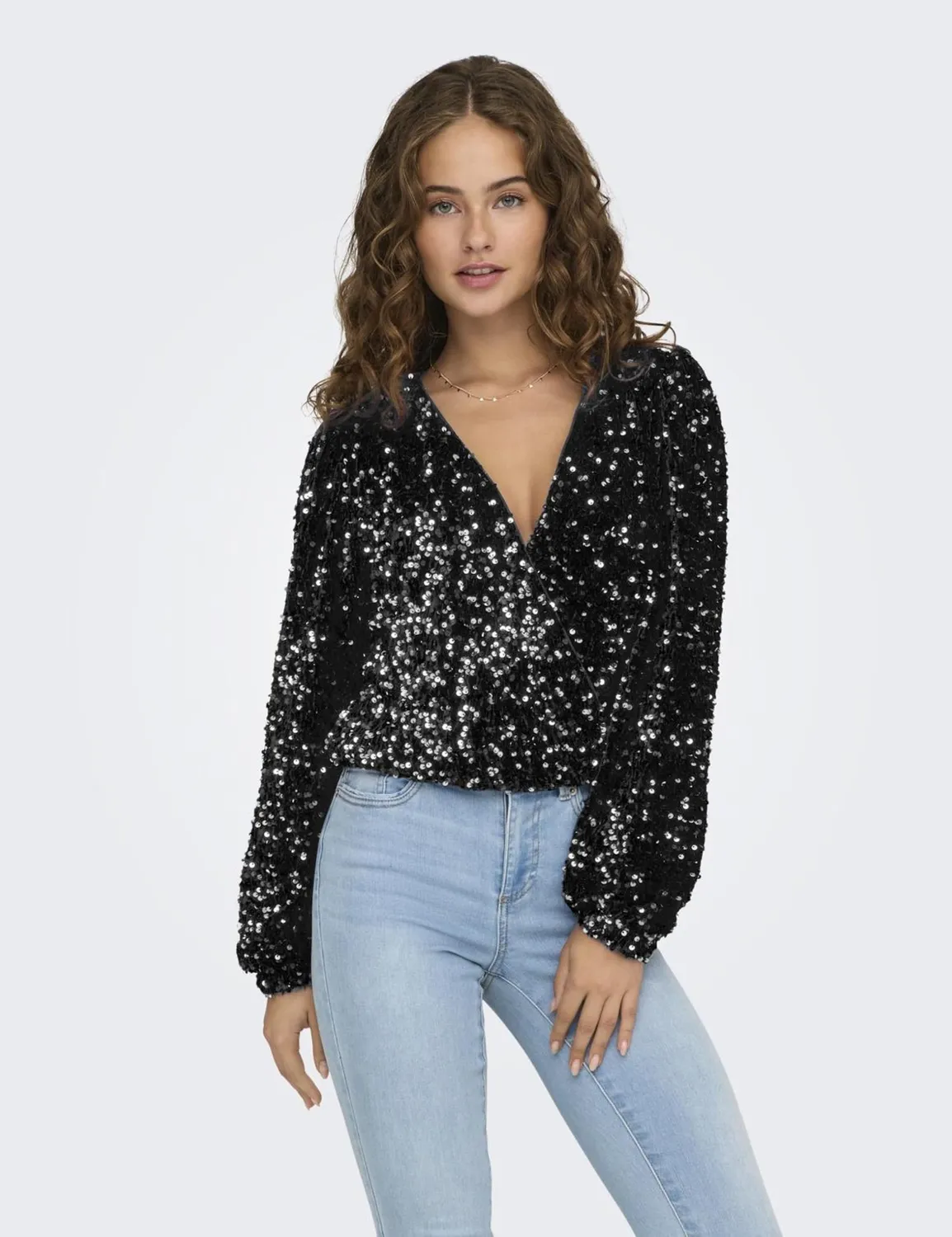 ONLY Onlanika Sequin LS top S finto incrocio