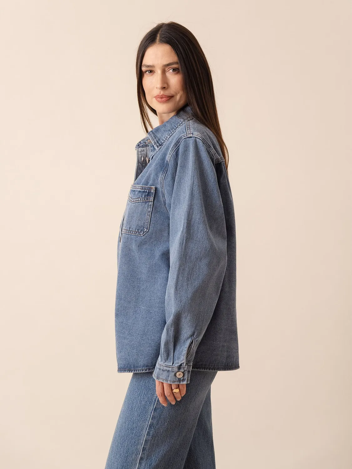 Oraije Cheri camicia giacca denim blu stone