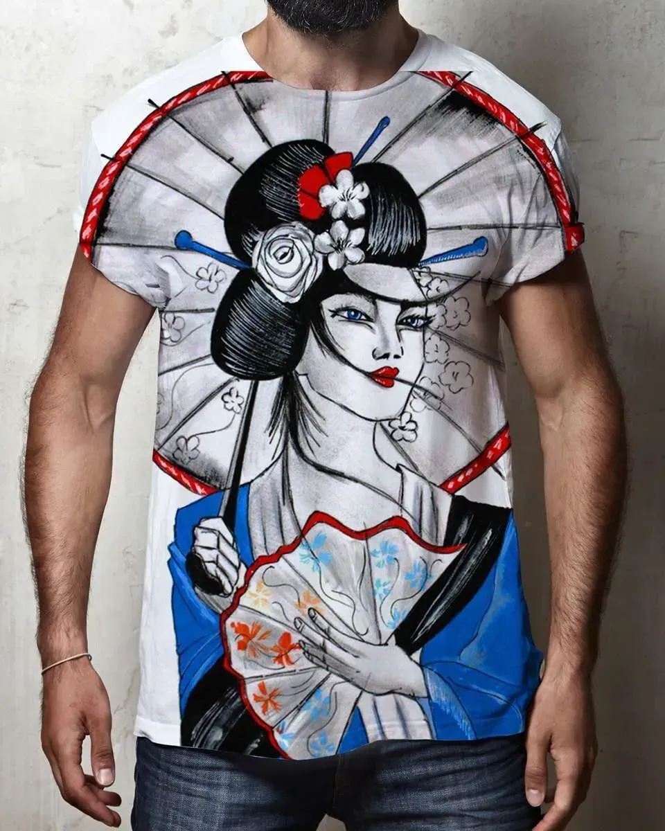 Never Say Never Geisha t-shirt dipinta a mano cotone