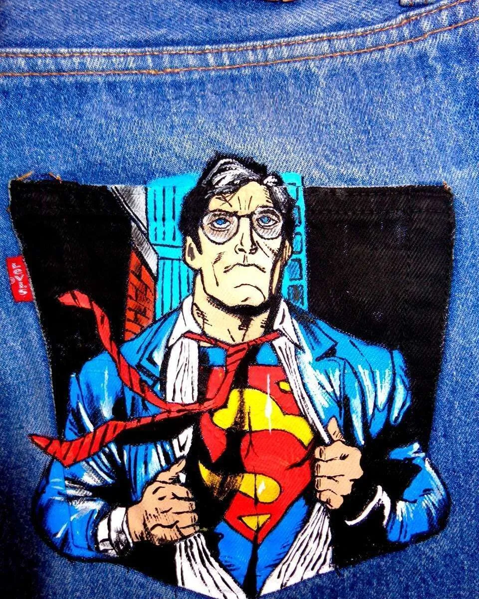 Levi’s Vintage Superman jeans dipinti fumetti custom