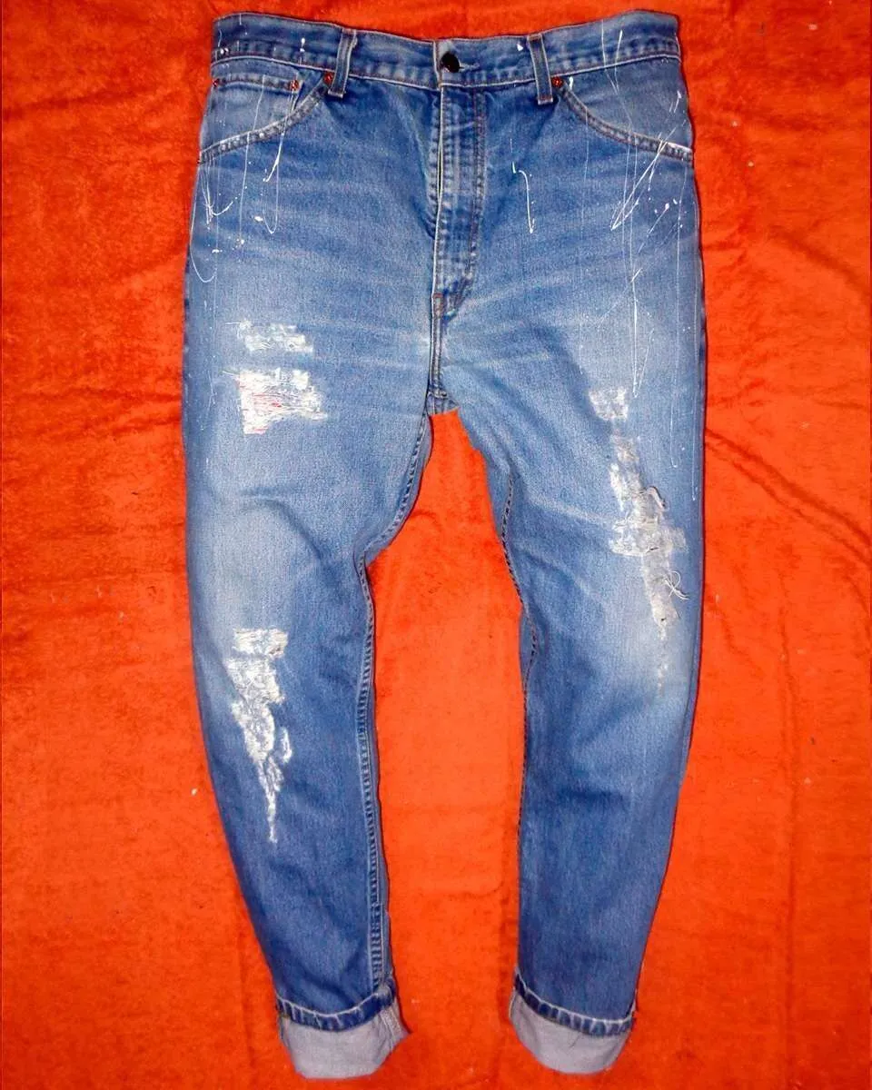 Never Say Never Levi's Vintage Jeans Medio Destroyed Vernice Bianca