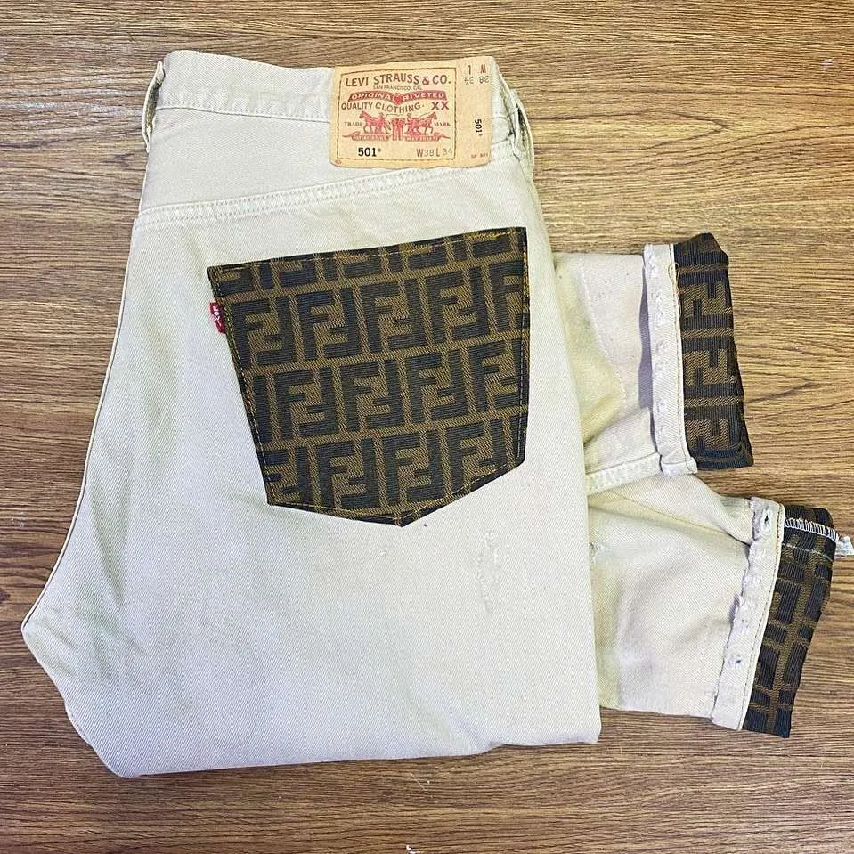 Levi's Vintage Beige Fendi jeans con tessuto