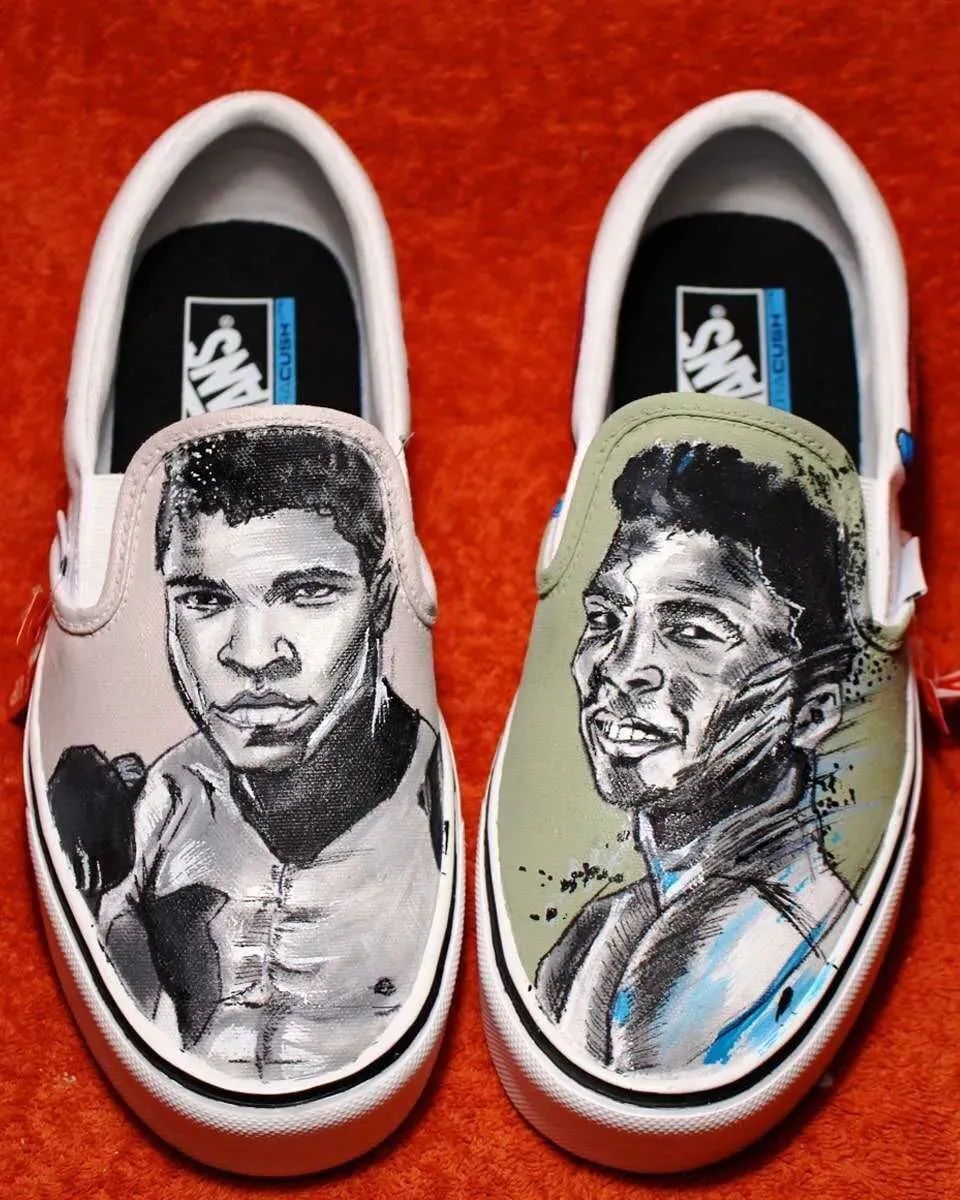 Never Say Never Vans Slip-On Muhammad Ali scarpe dipinte a mano