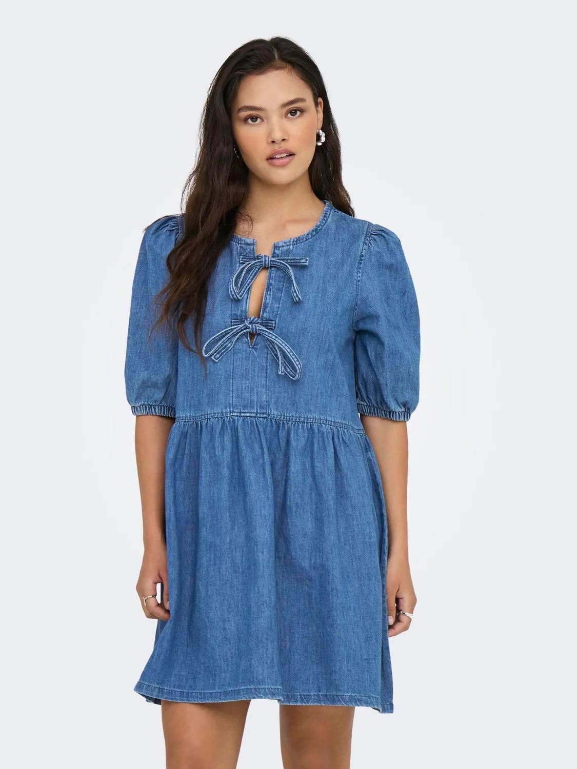ONLY Onlclara Puff Bow Dress DNM AKM vestito XS denim