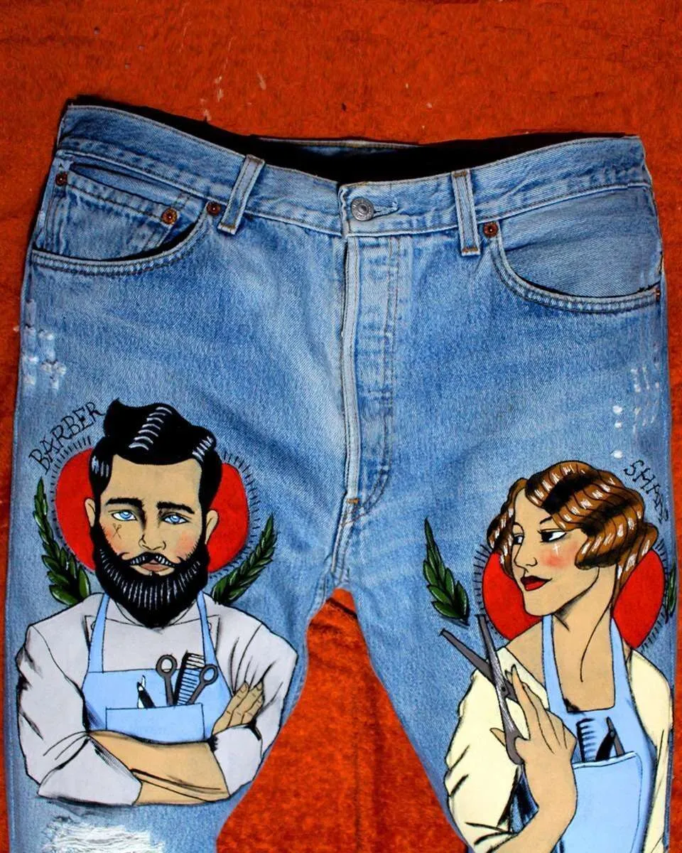 Levi's Vintage Barber jeans dipinti a mano chiaro