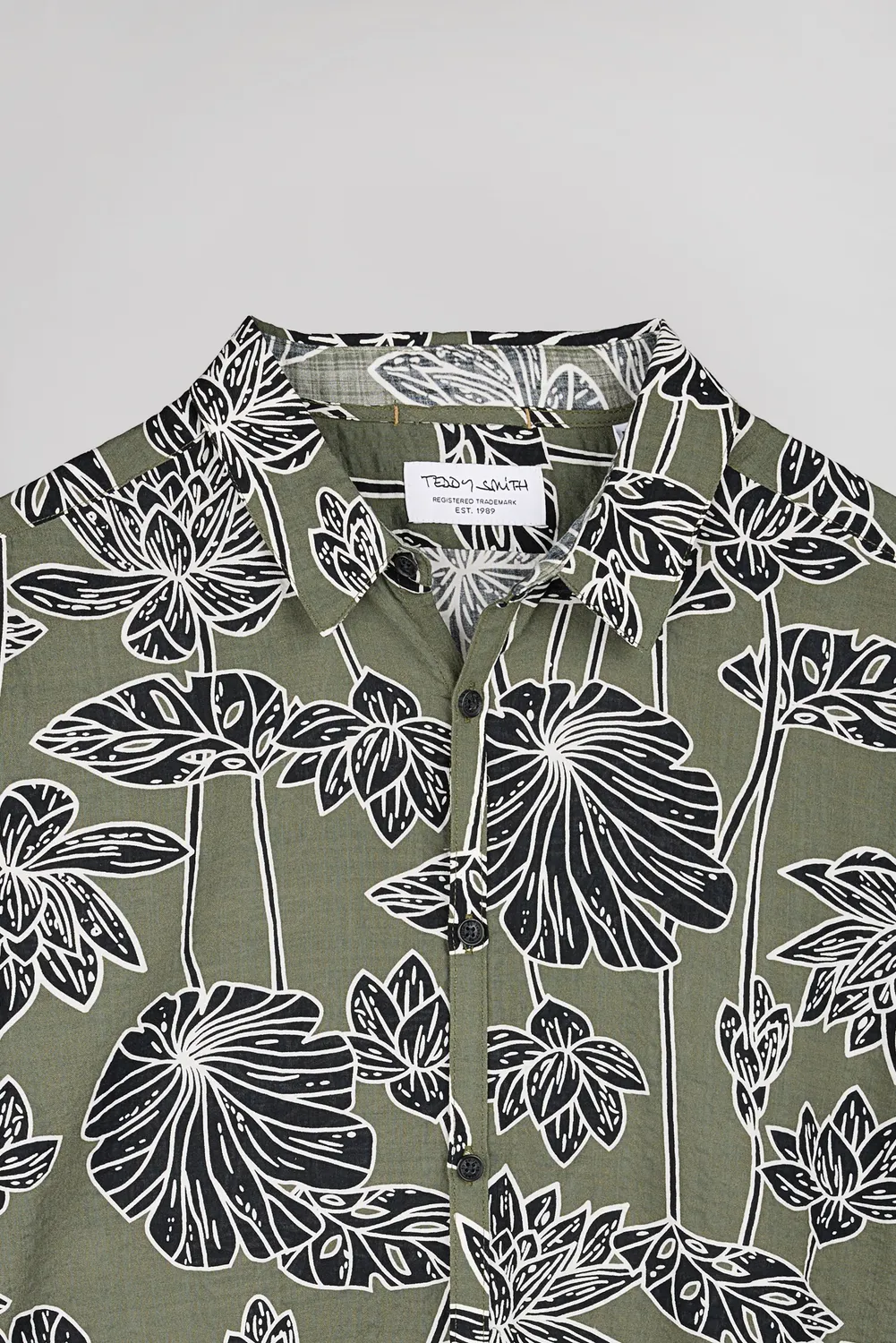 Teddy Smith C-Dixon Camicia Uomo Kaki Fiori Viscosa