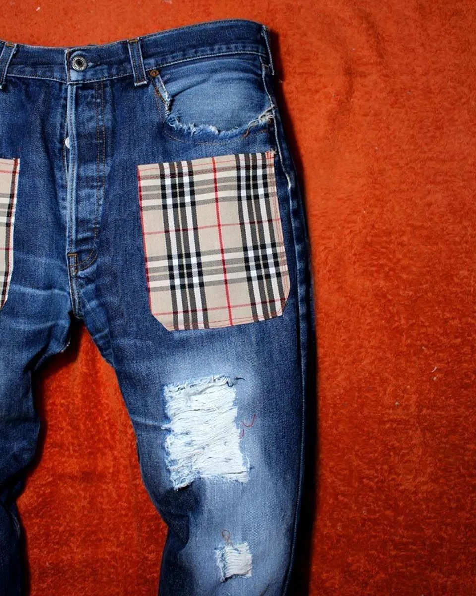 Levi's Vintage Burberry tasconi jeans con tessuto