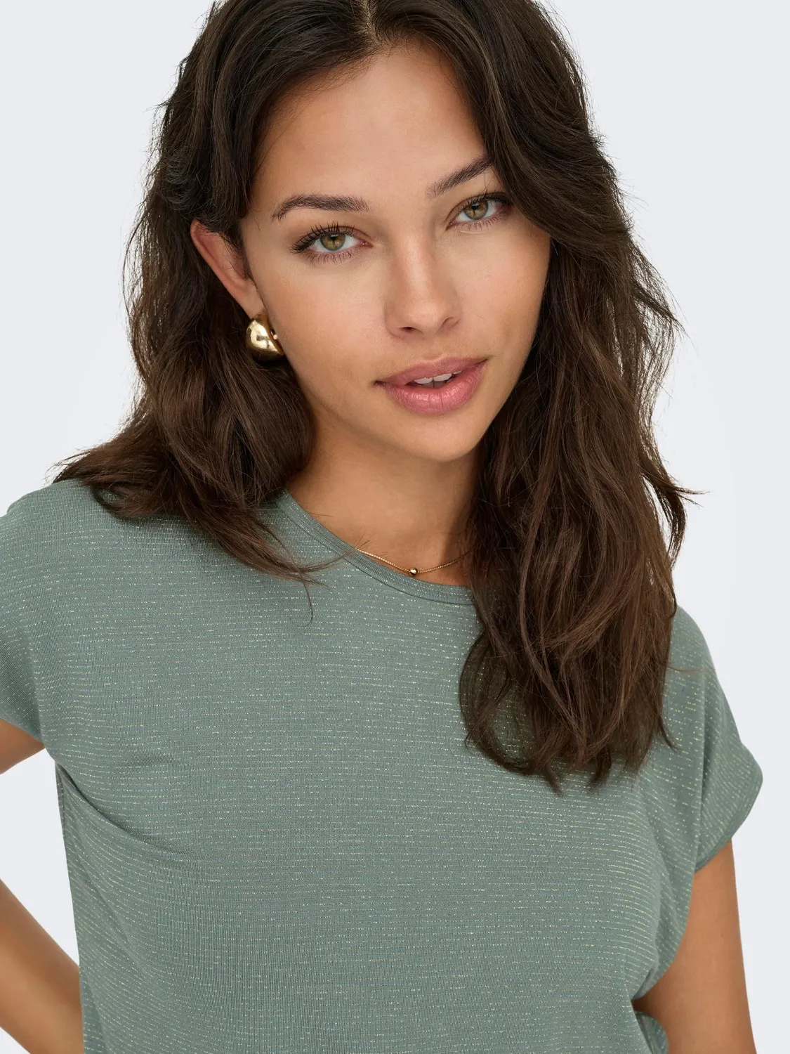 ONLY Maglia Donna Righe Brillantini scollo rotondo nera