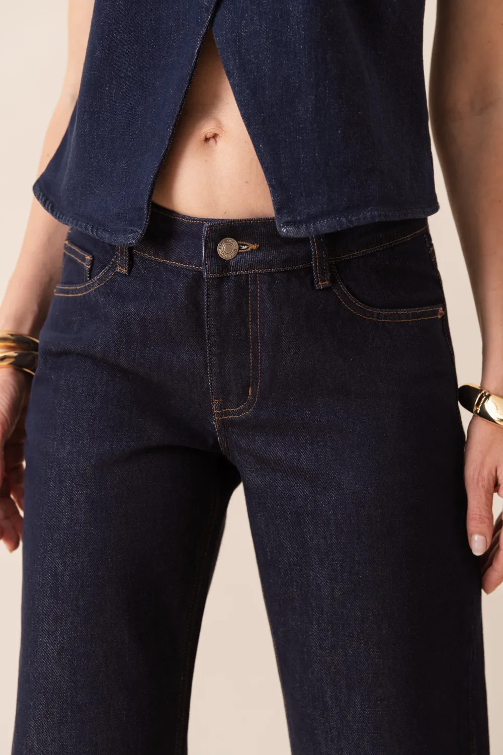 Oraije Carmen jeans flare vita bassa denim grezzo