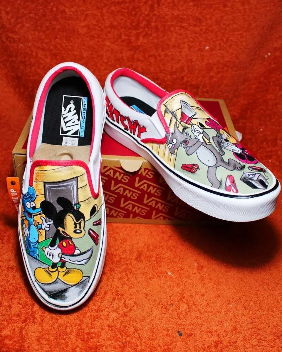 Vans Slip-On Topolino vs Grattachecca e Fichetto scarpe dipinte