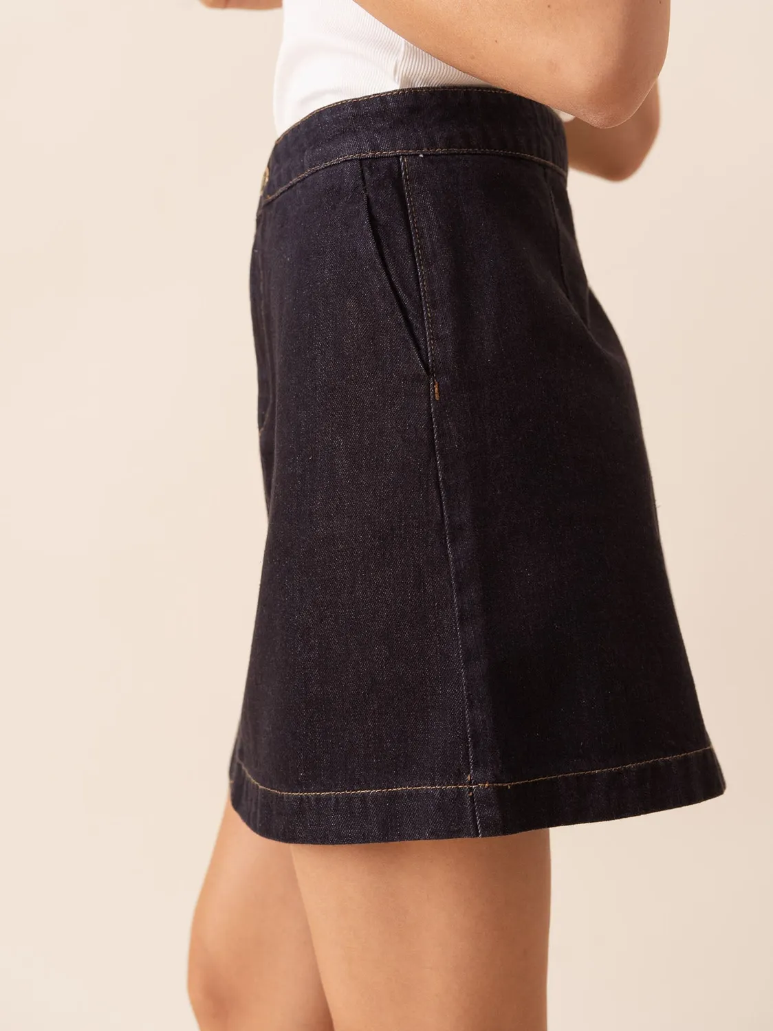 Oraije Romy gonna jeans mini brut trapèze