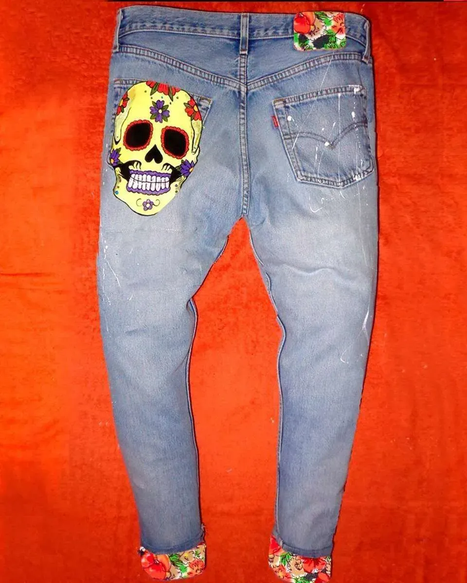 Levi’s Vintage Teschio Giallo jeans dipinti a mano