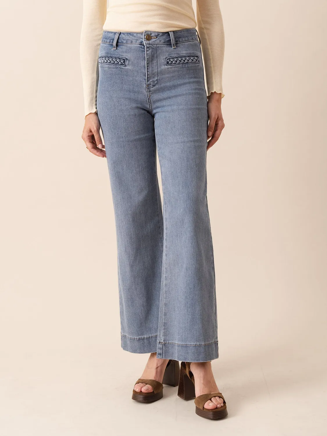 Oraije Fiona jeans flare azzurro cotone