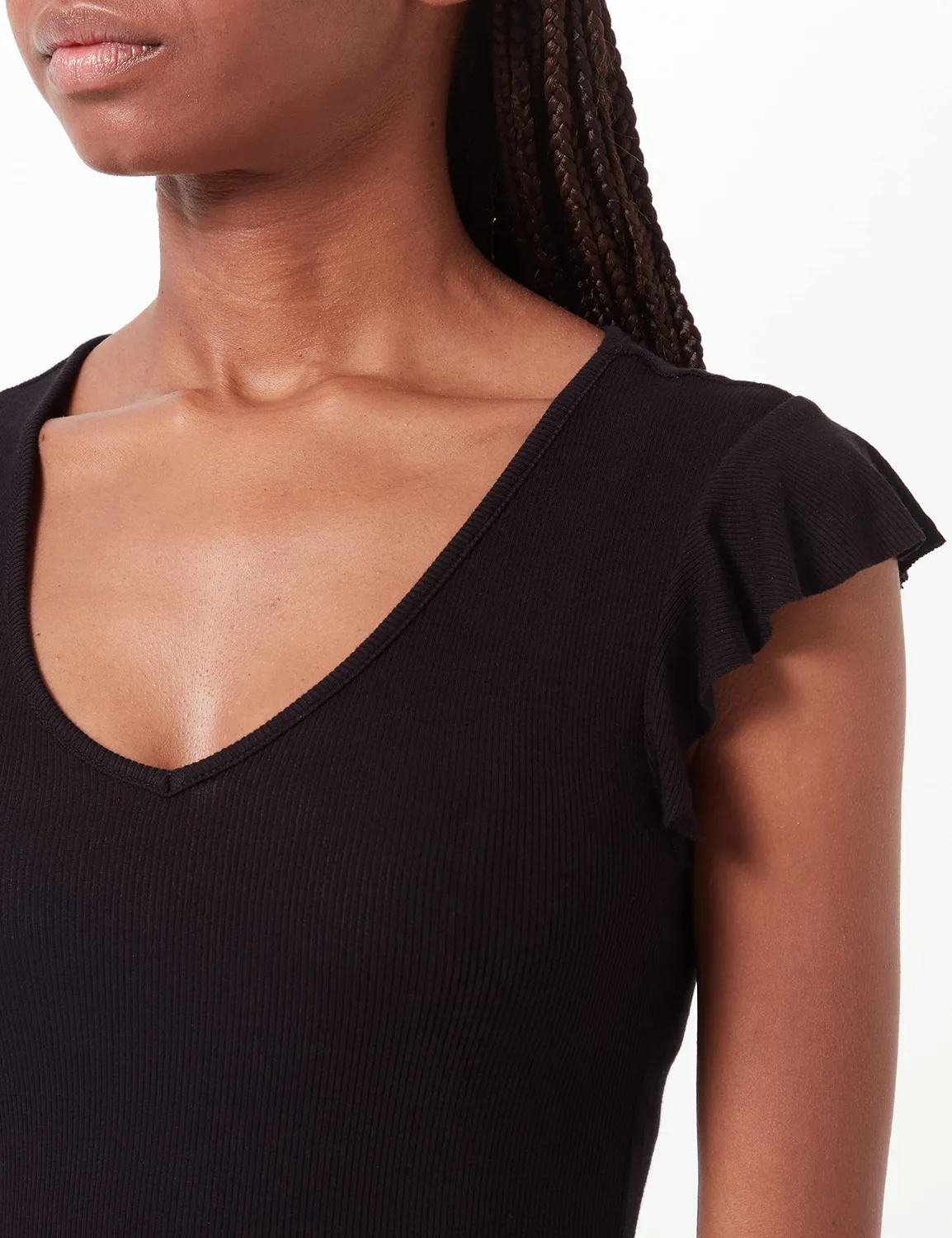 Only Onlmay Life top donna nero scollo V con volant