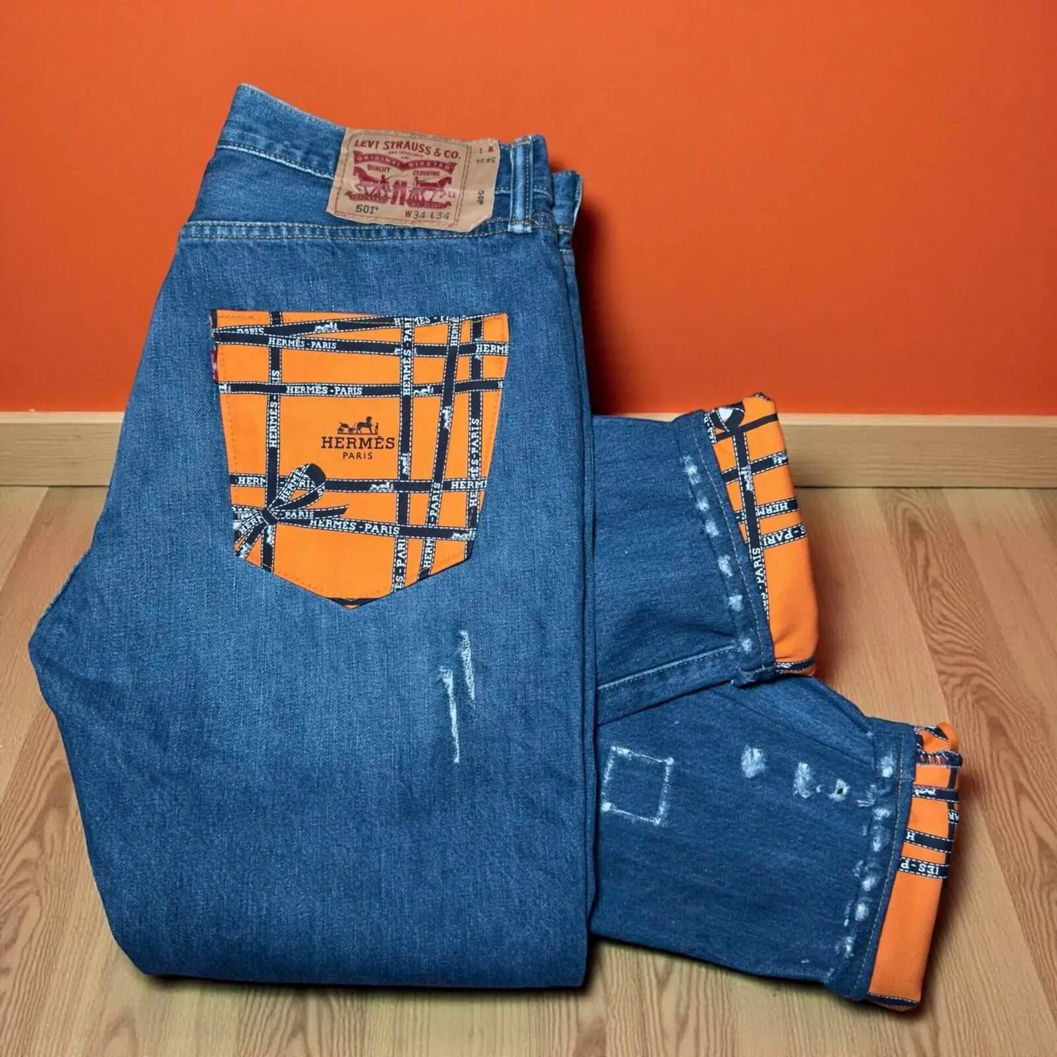 Never Say Never Jeans Levi's Tessuto Hermes custom su misura