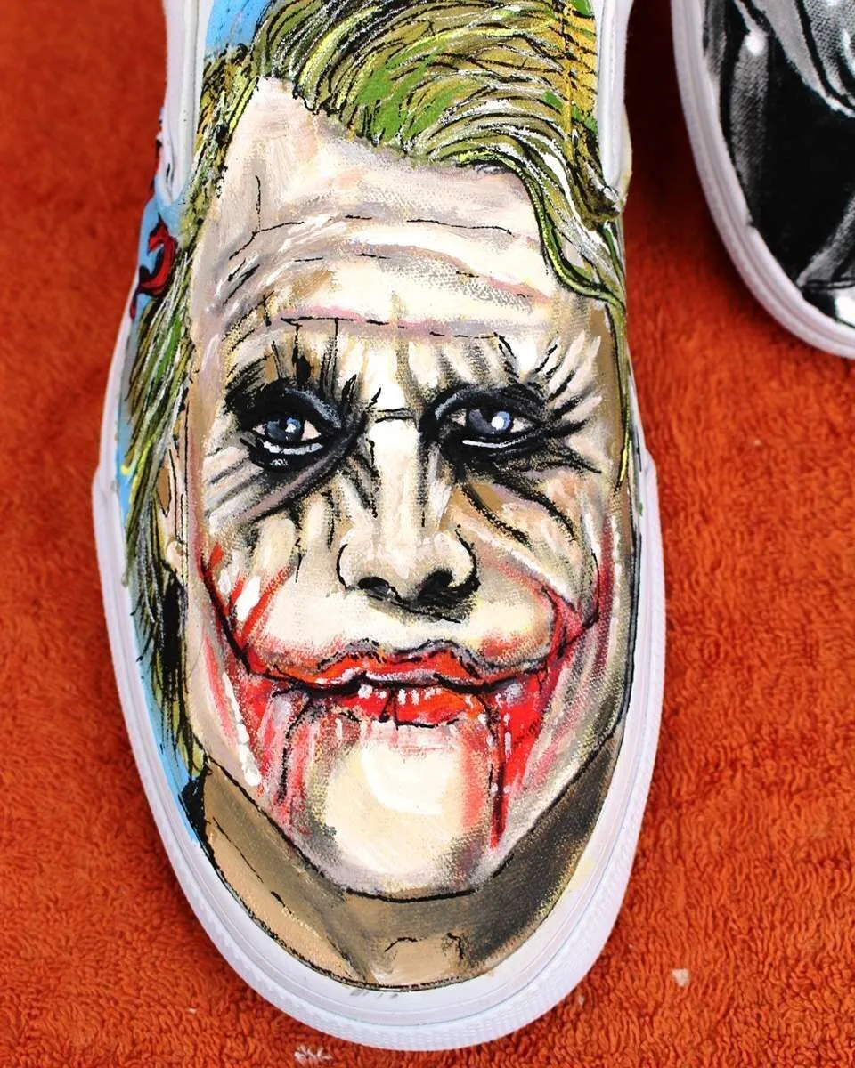 Never Say Never Slip-On Joker Batman vans dipinte a mano viola