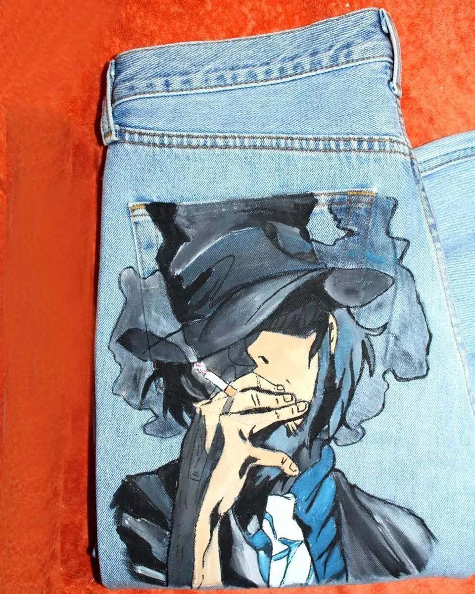 Levi's Vintage Jigen Lupin jeans dipinti a mano su misura