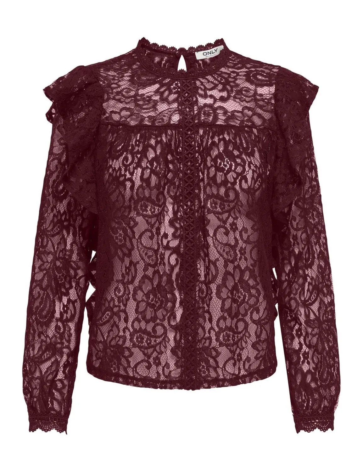 ONLY Onlnew Karo LS Lace Ruffle Top Wvn S Nero