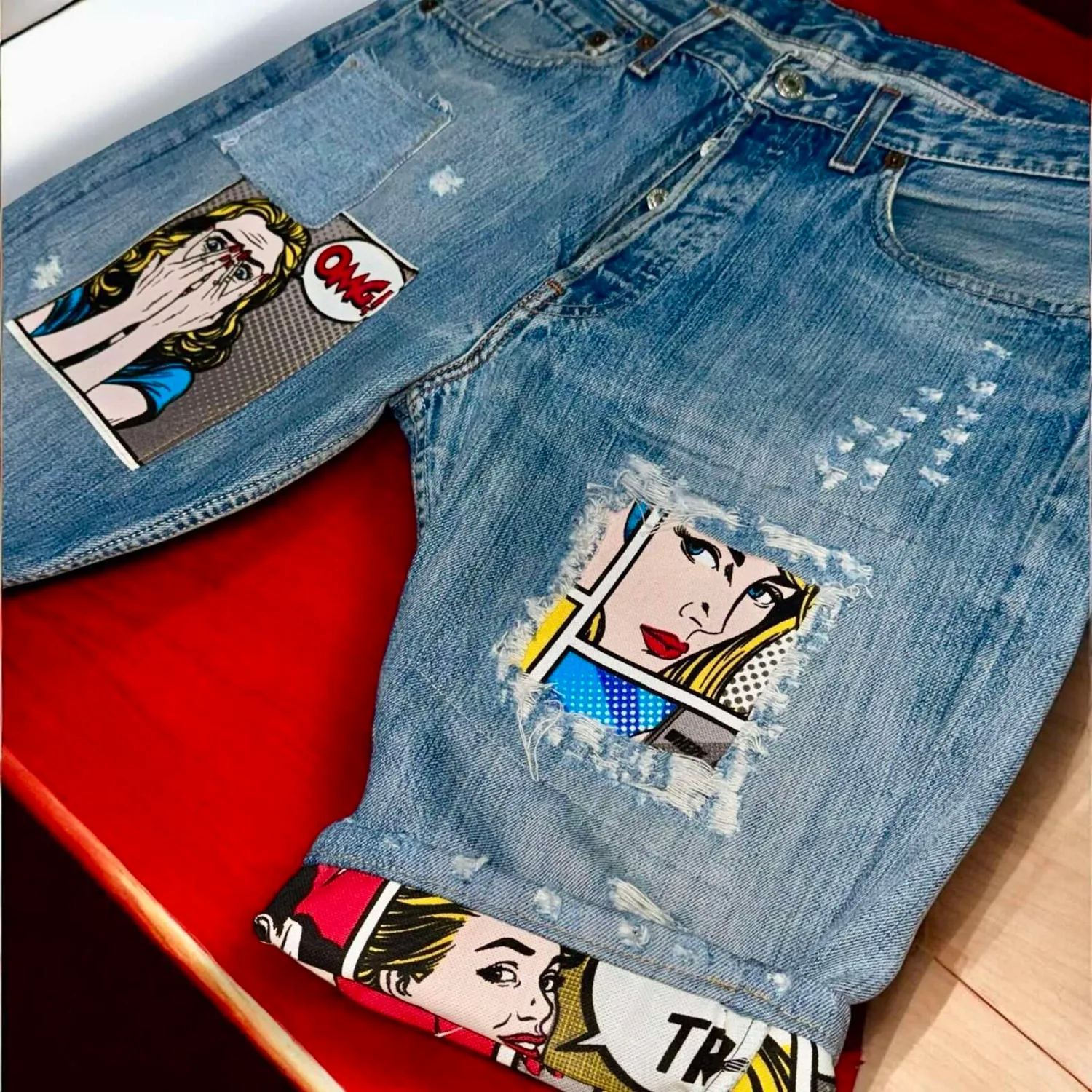Never Say Never Levi's Vintage vignette bermuda jeans fumetti