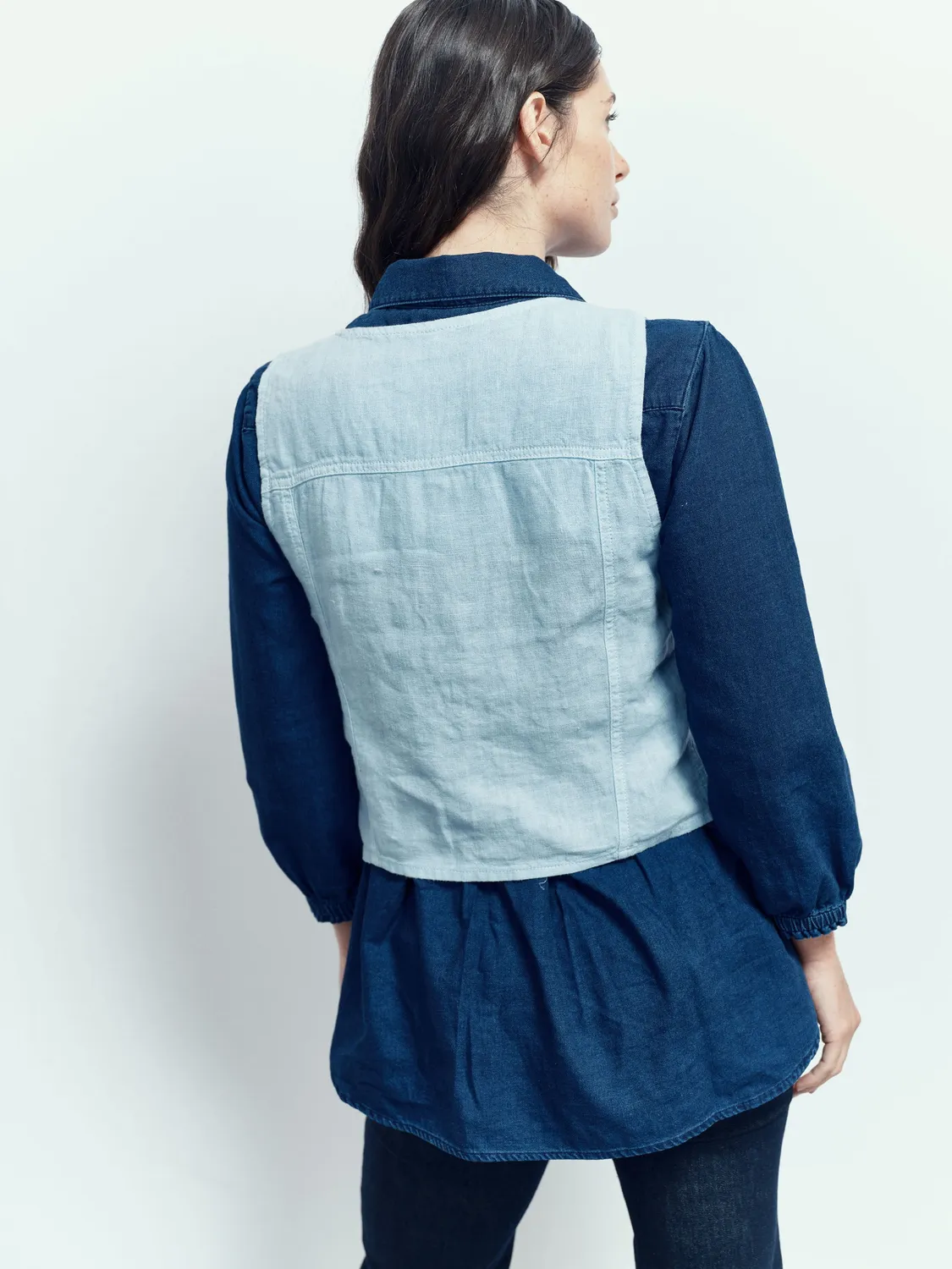 Acquaverde Trucker gilet lino Sky Blue leggero