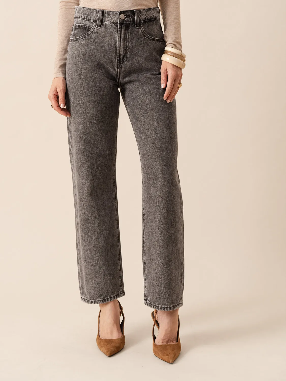 Oraije Alix jeans straight grigio bottoni in vita