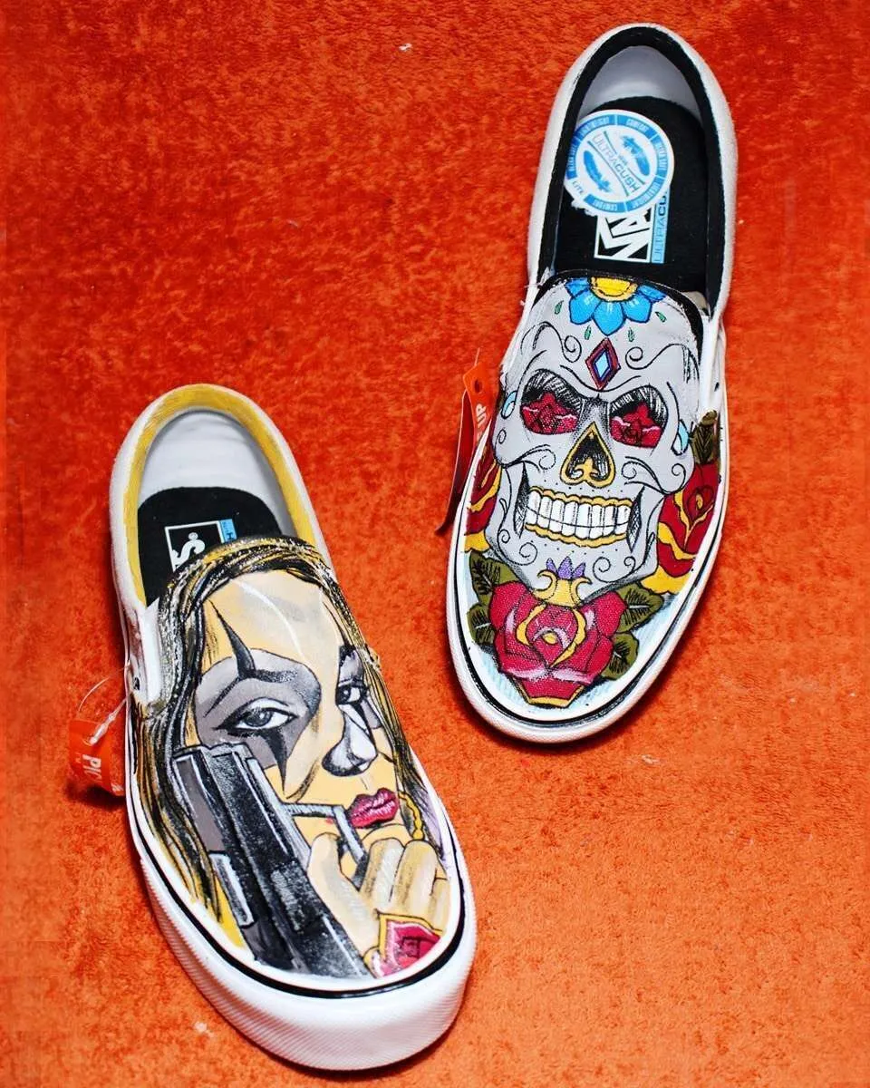 Never Say Never Chicano Teschio Vans Slip-On dipinte donna