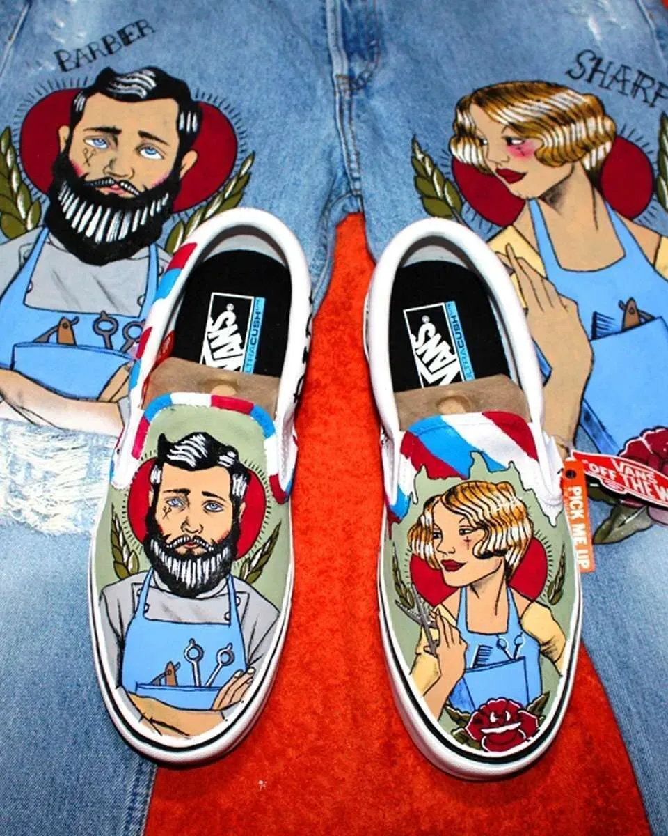 Vans Slip-On Barber sneakers dipinte a mano