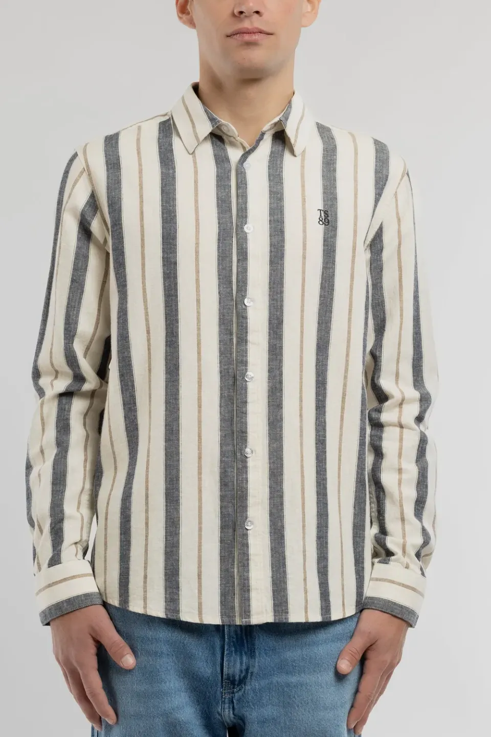 Teddy Smith C-Darius camicia uomo lino righe blu navy