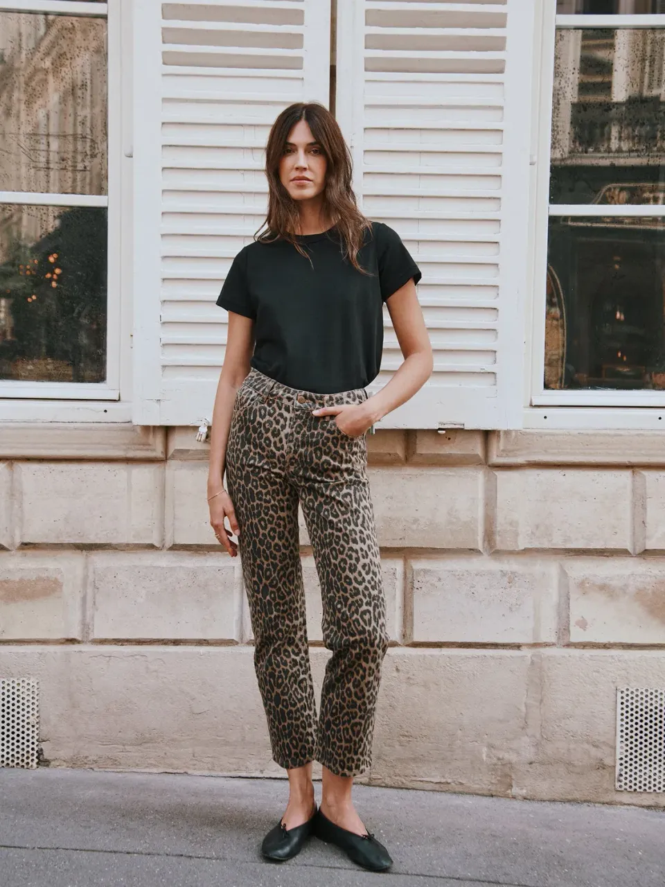 Oraije Solange jeans dritti leopardati cotone