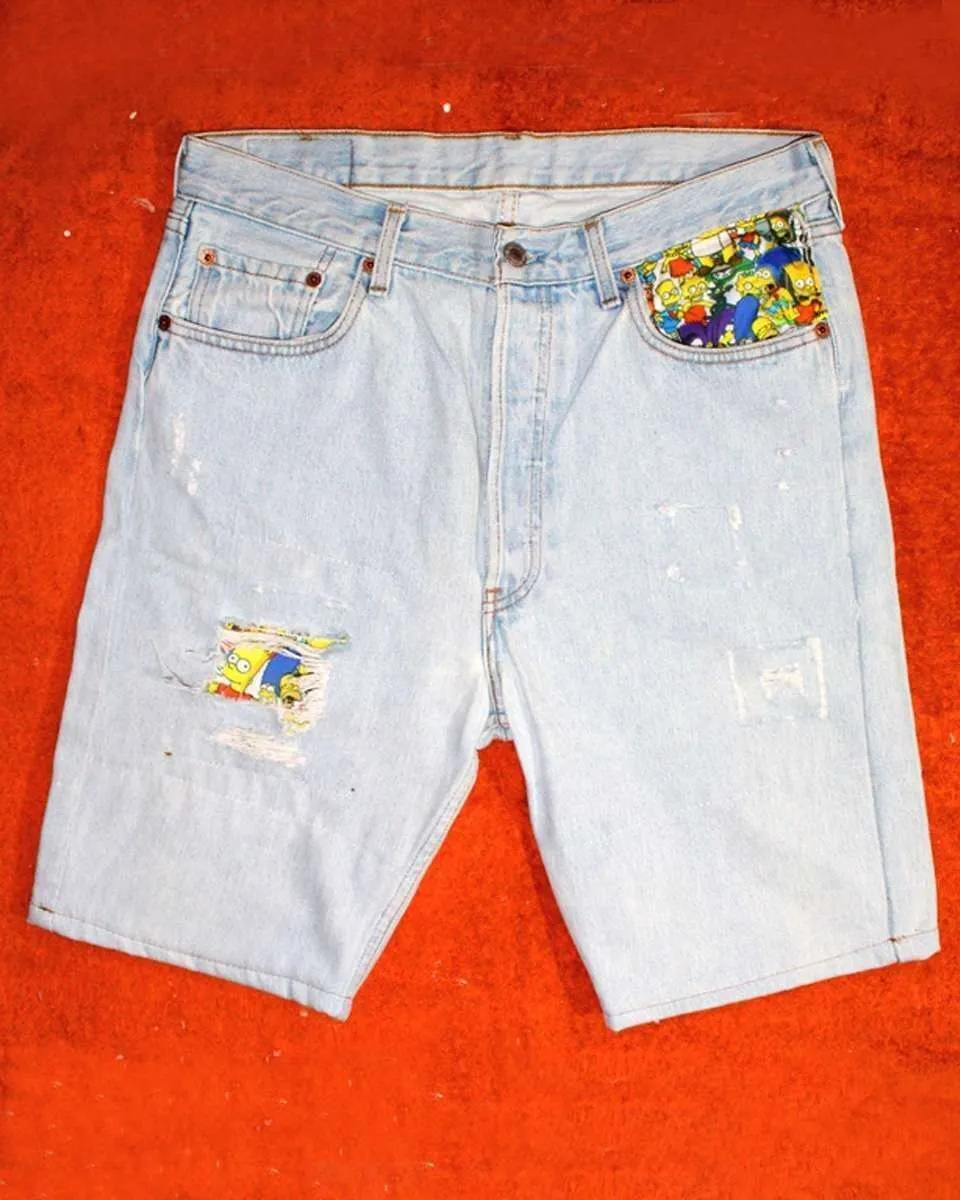 Levi's Vintage Homer Simpson bermuda jeans custom dipinto