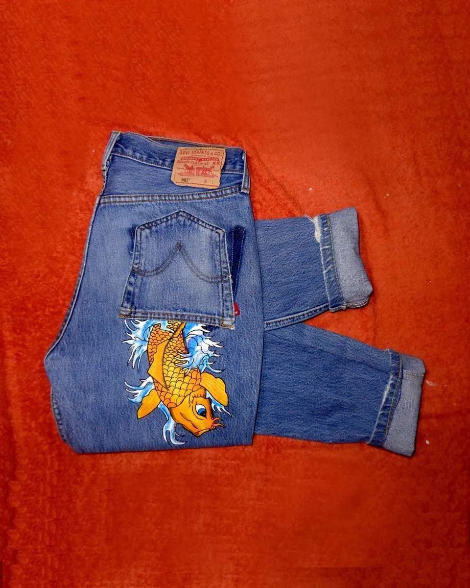 Levi’s Vintage Carpa Koi jeans dipinti a mano giapponesi
