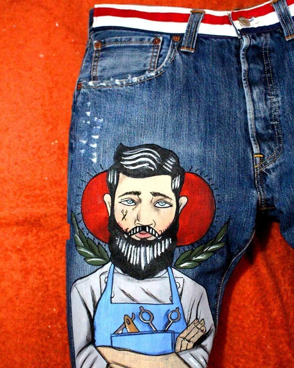 Levi's Vintage Barber Man and Woman jeans dipinti mano