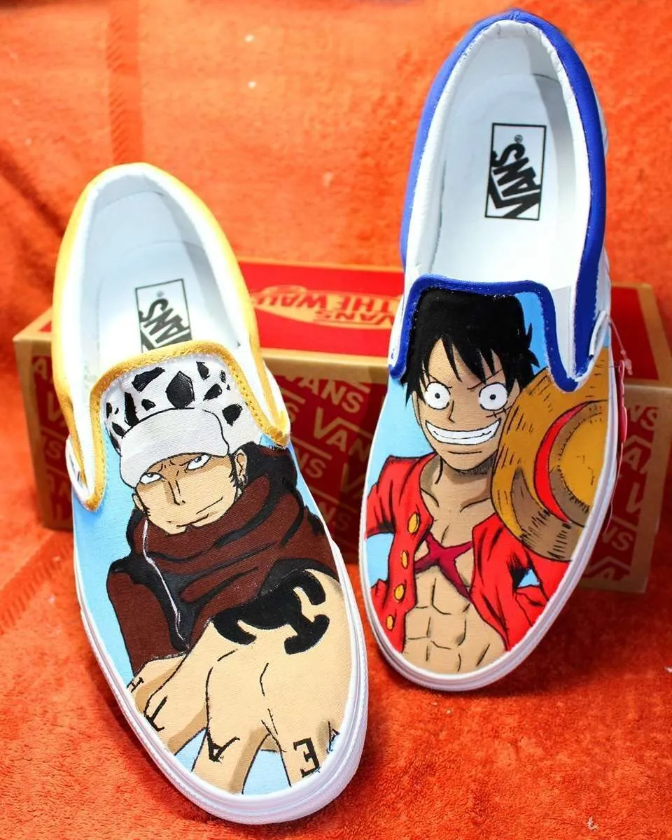 Never Say Never Luffy Law Vans Slip-On dipinte a mano