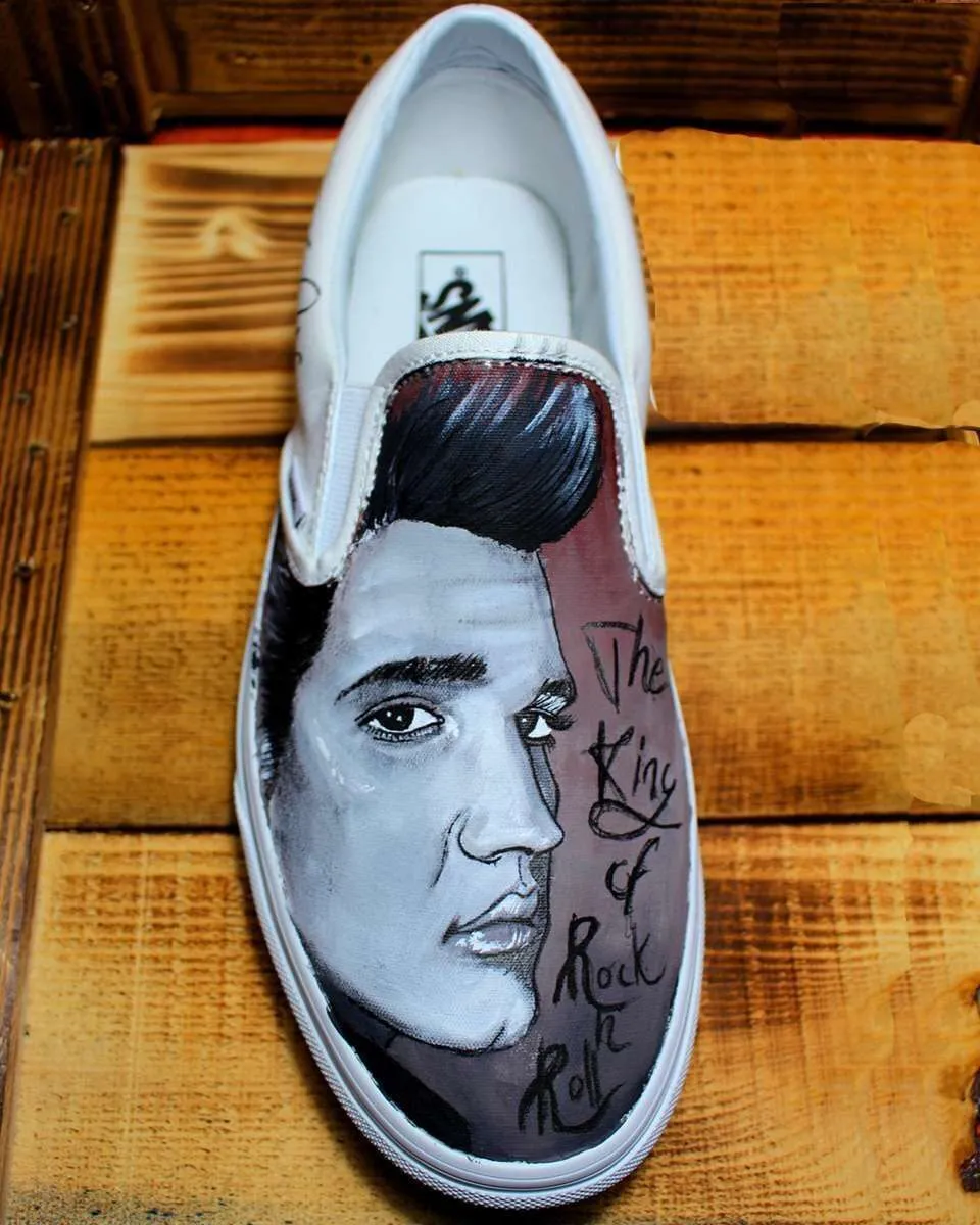 Never Say Never Vans Slip-On Elvis James Brown sneakers dipinte