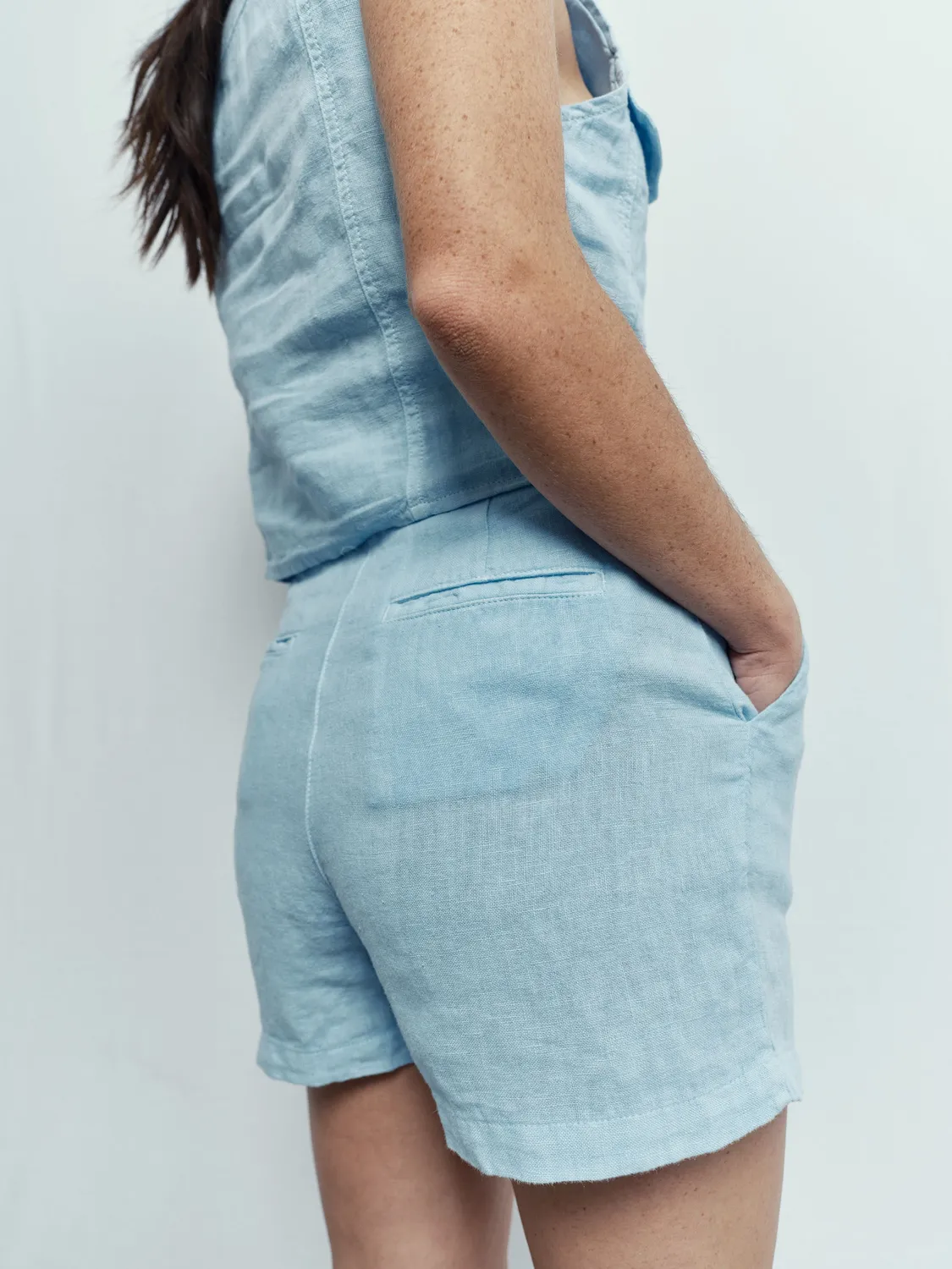 Acquaverde Daisy Pantaloncini Lino Sky Blue