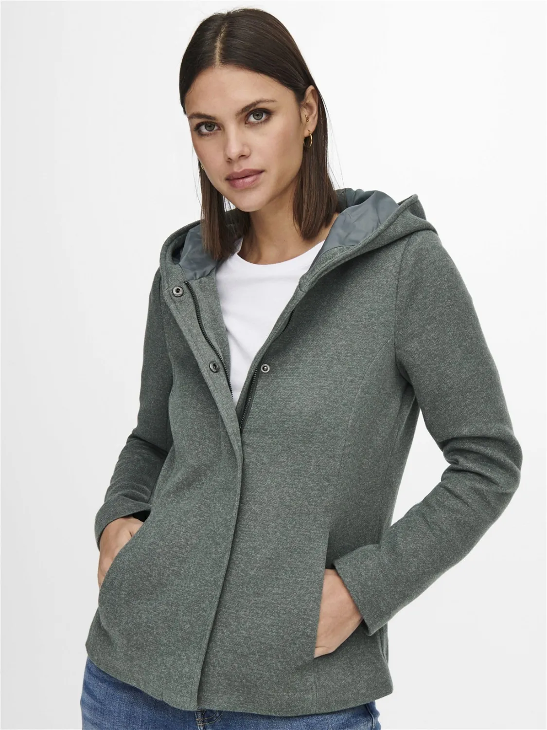 Only Sedona giacca corta donna XS verde melange cappuccio