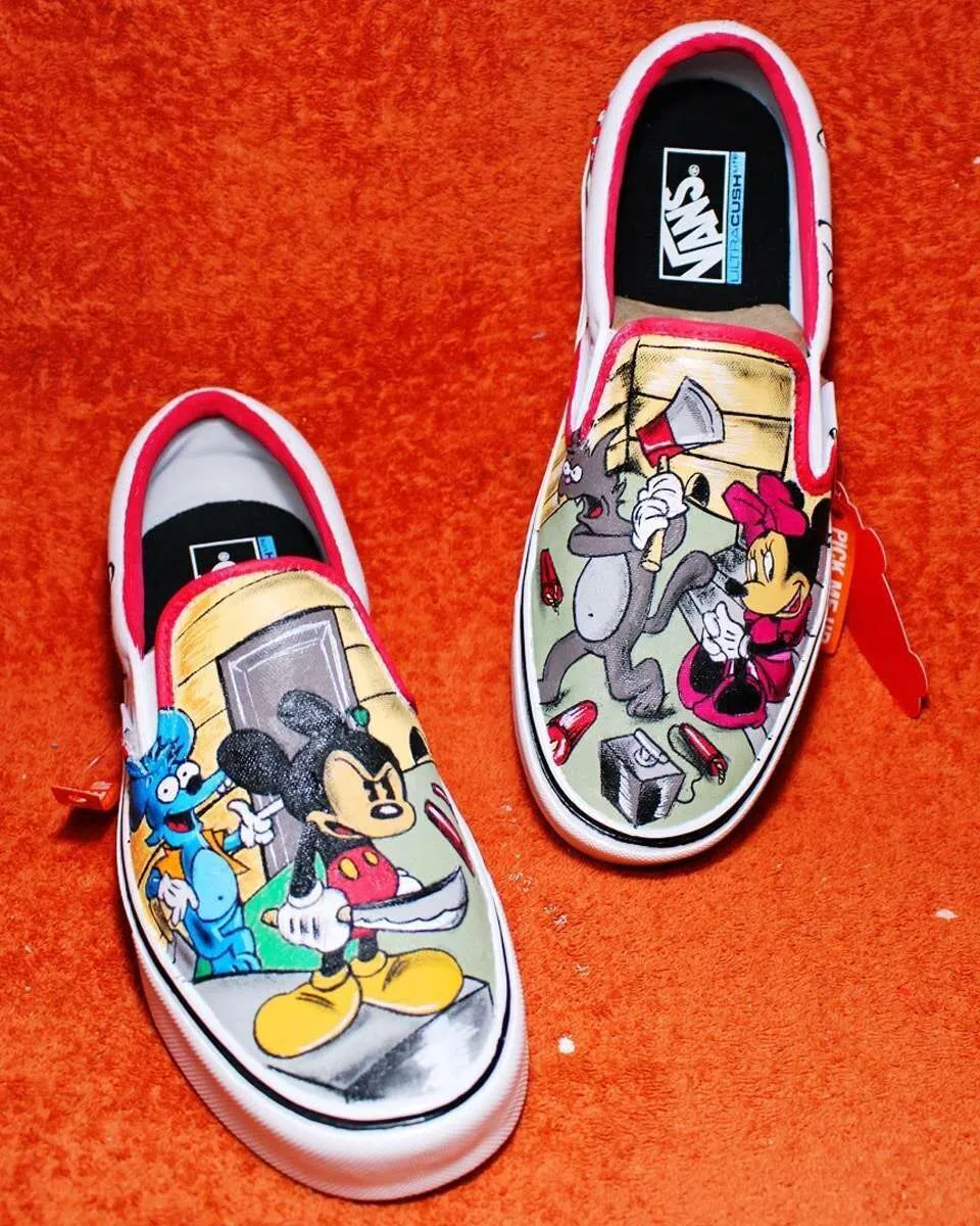 Vans Slip-On Topolino vs Grattachecca e Fichetto scarpe dipinte