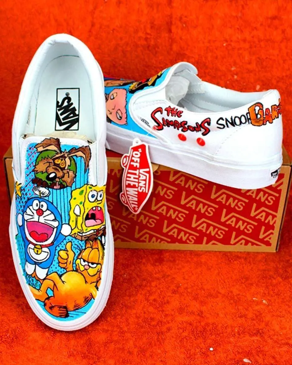 Never Say Never Cartoon Anni 90 slip-on Vans dipinte