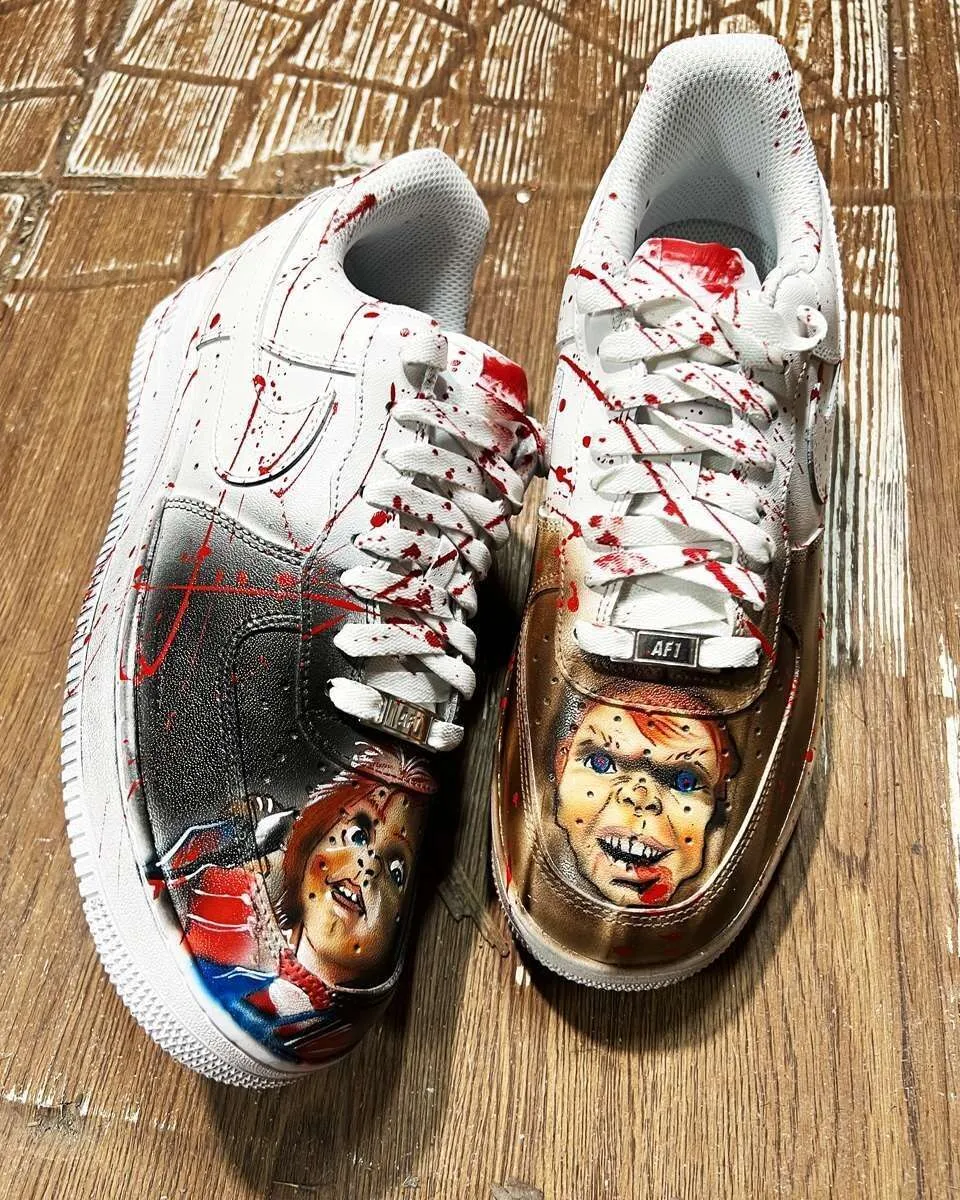 Never Say Never Nike Air Force 1 Chucky sneakers horror dipinte