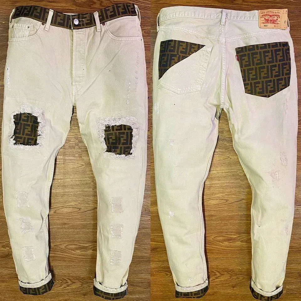 Levi's Vintage Beige Fendi jeans con tessuto