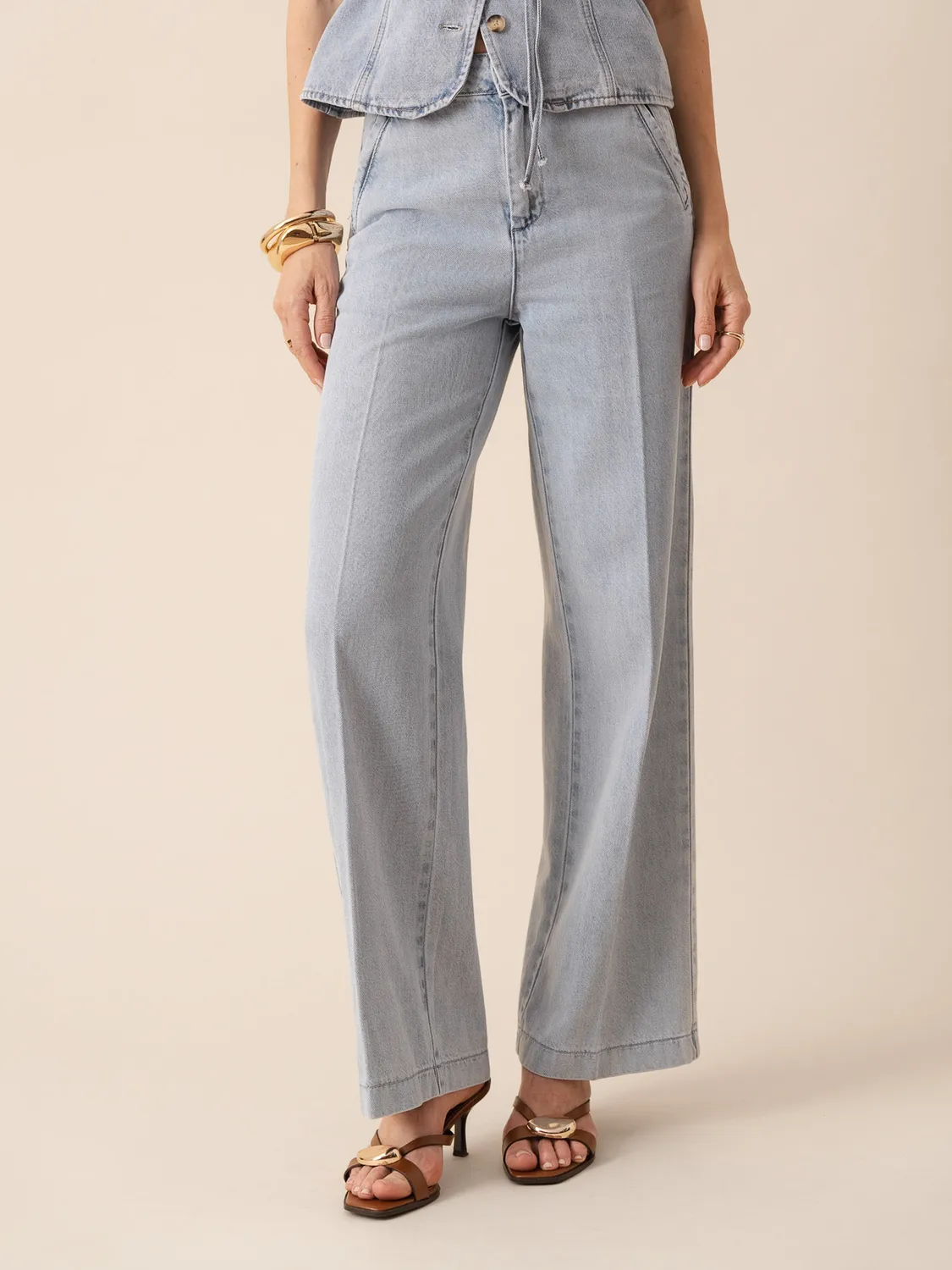 Oraije Eleonore jeans wide azzurro chiaro lyocell