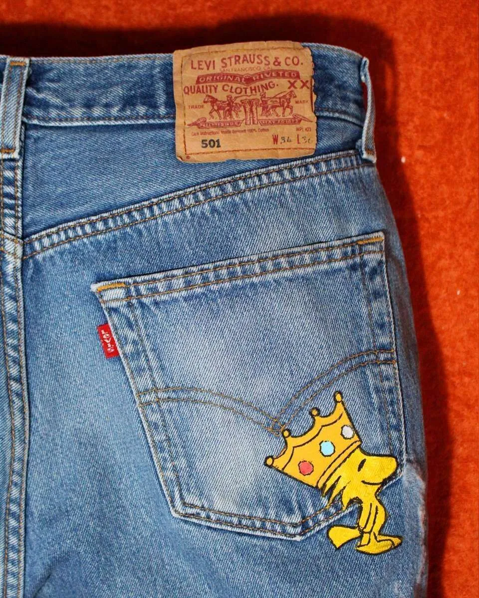 Levi's Vintage Jeans Dipinti a Mano Snoopy