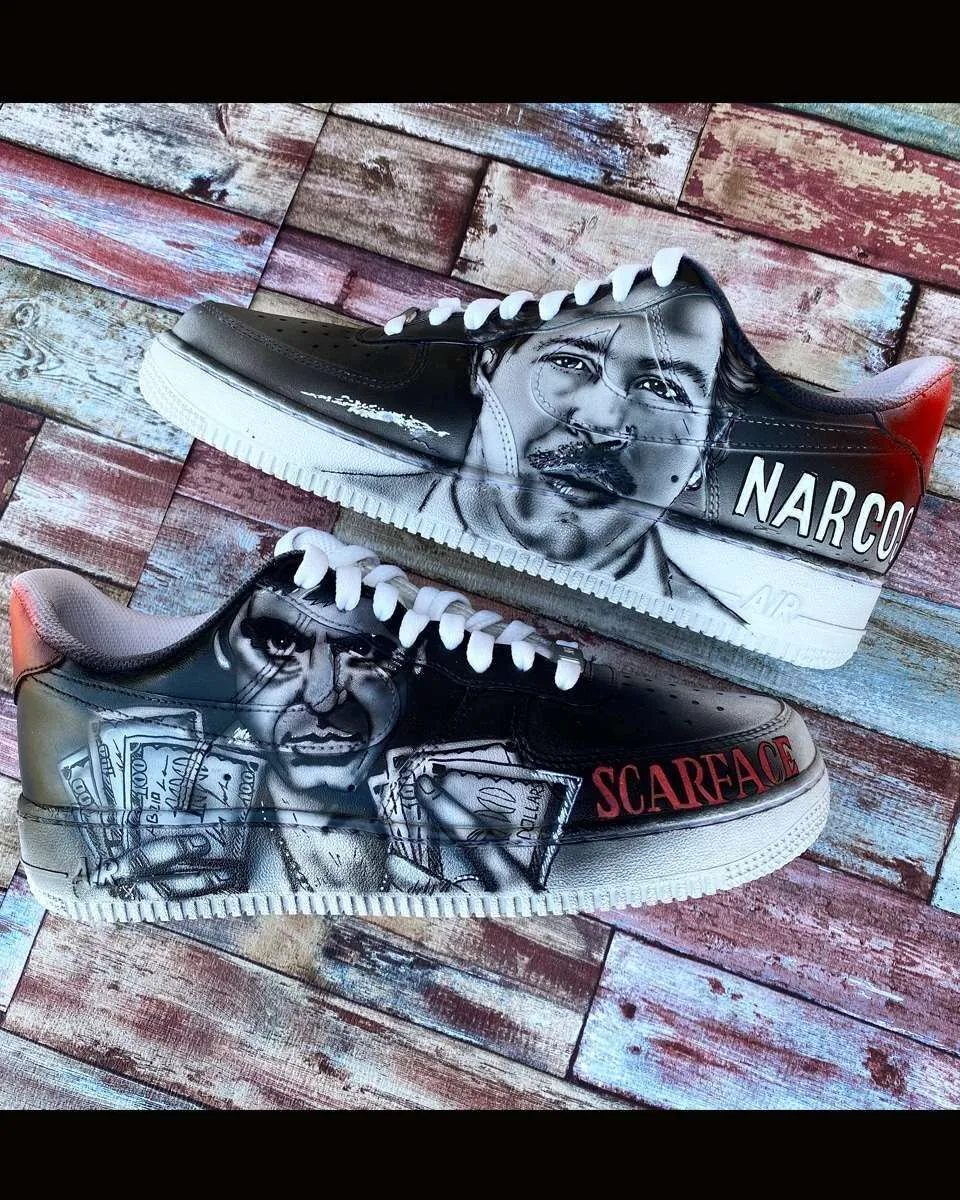 Nike Air Force 1 Scarface e Pablo Escobar sneakers dipinte a mano