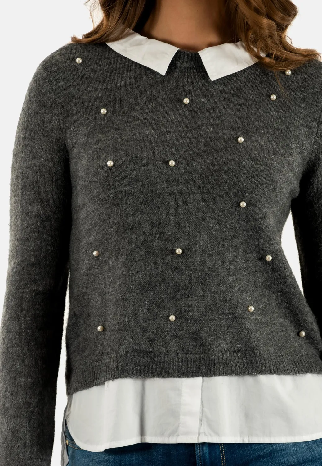 ONLY Onldolly Maglia Perle manica lunga grigio