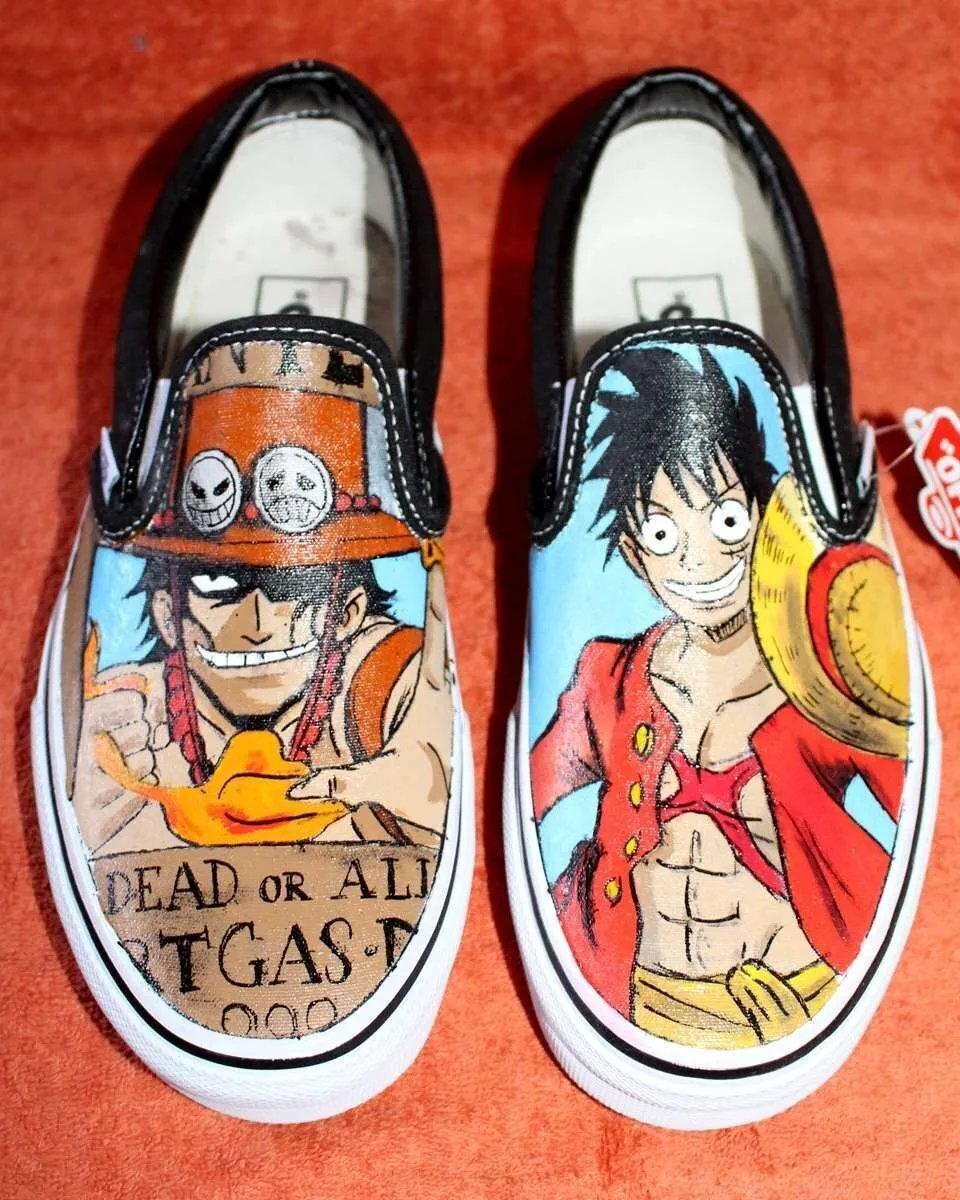 Never Say Never Vans Slip-On Luffy Ace scarpe nere dipinte a mano