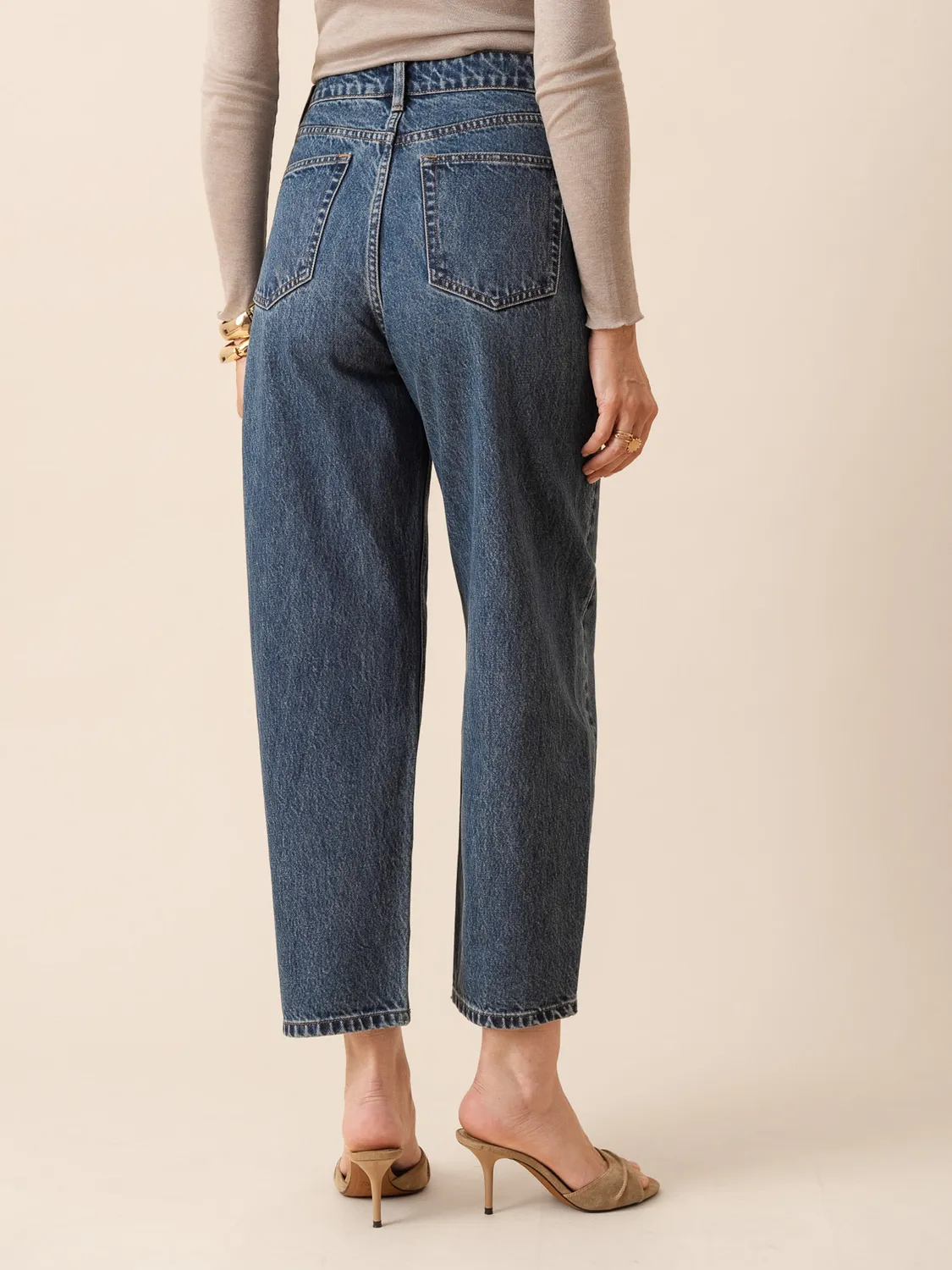 Oraije Tumi jeans barrel blu stone vita regolabile