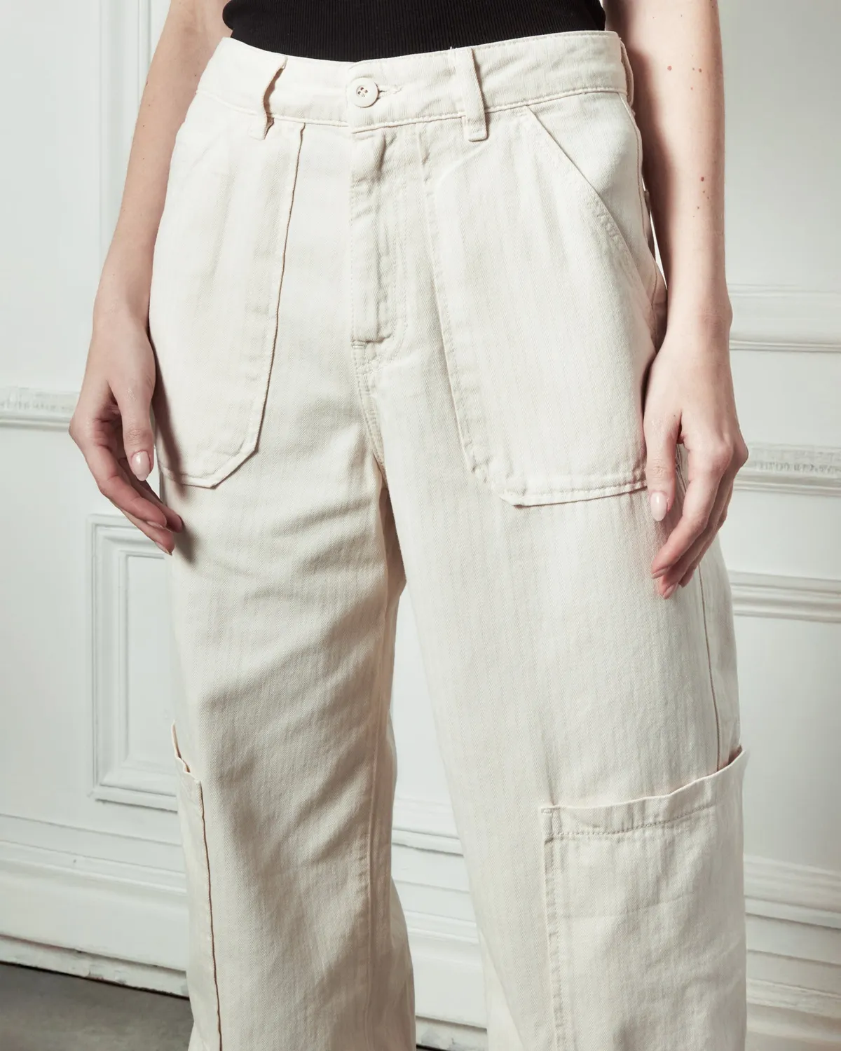 acquaverde Sander pantalone chevron cream vita alta